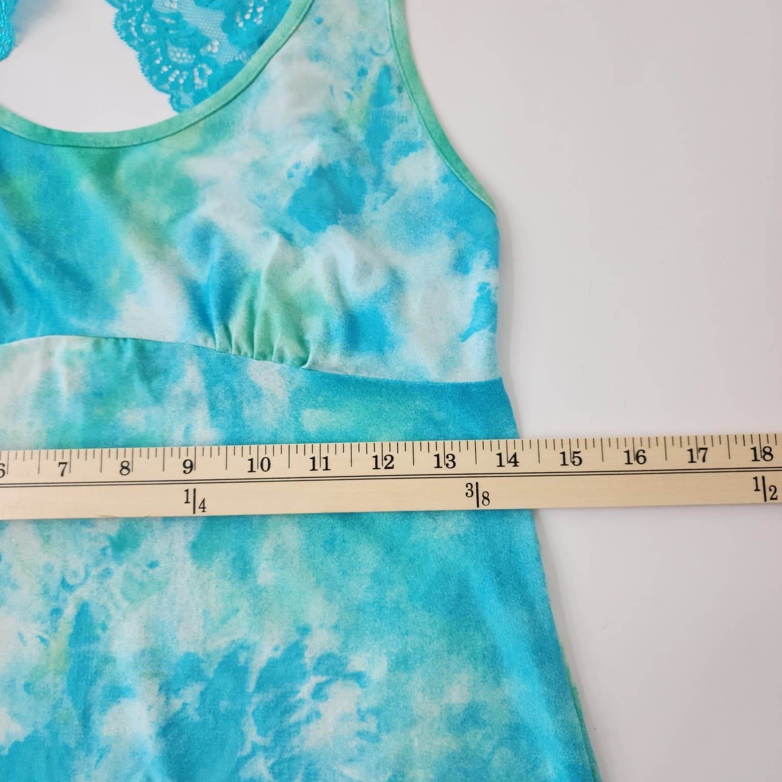 Secret Treasures Womens Blue Green Tie Dye Lace Back Chemise Nightgown Small 4-6 - Thumbnail 3