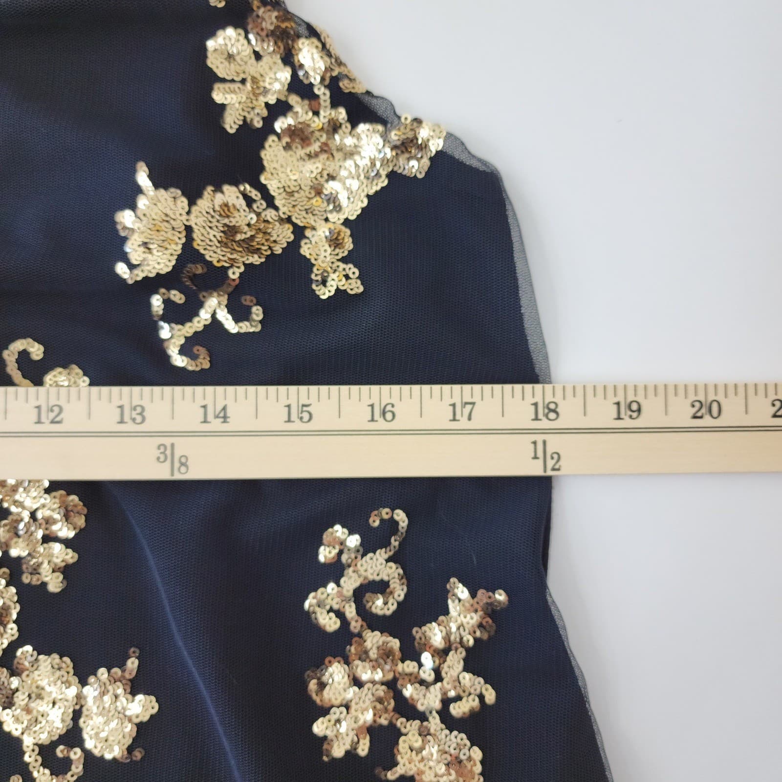 About A Girl Womens XL Navy Blue Gold Sequin Floral Mesh Camisole Tank Top XL - Thumbnail 3