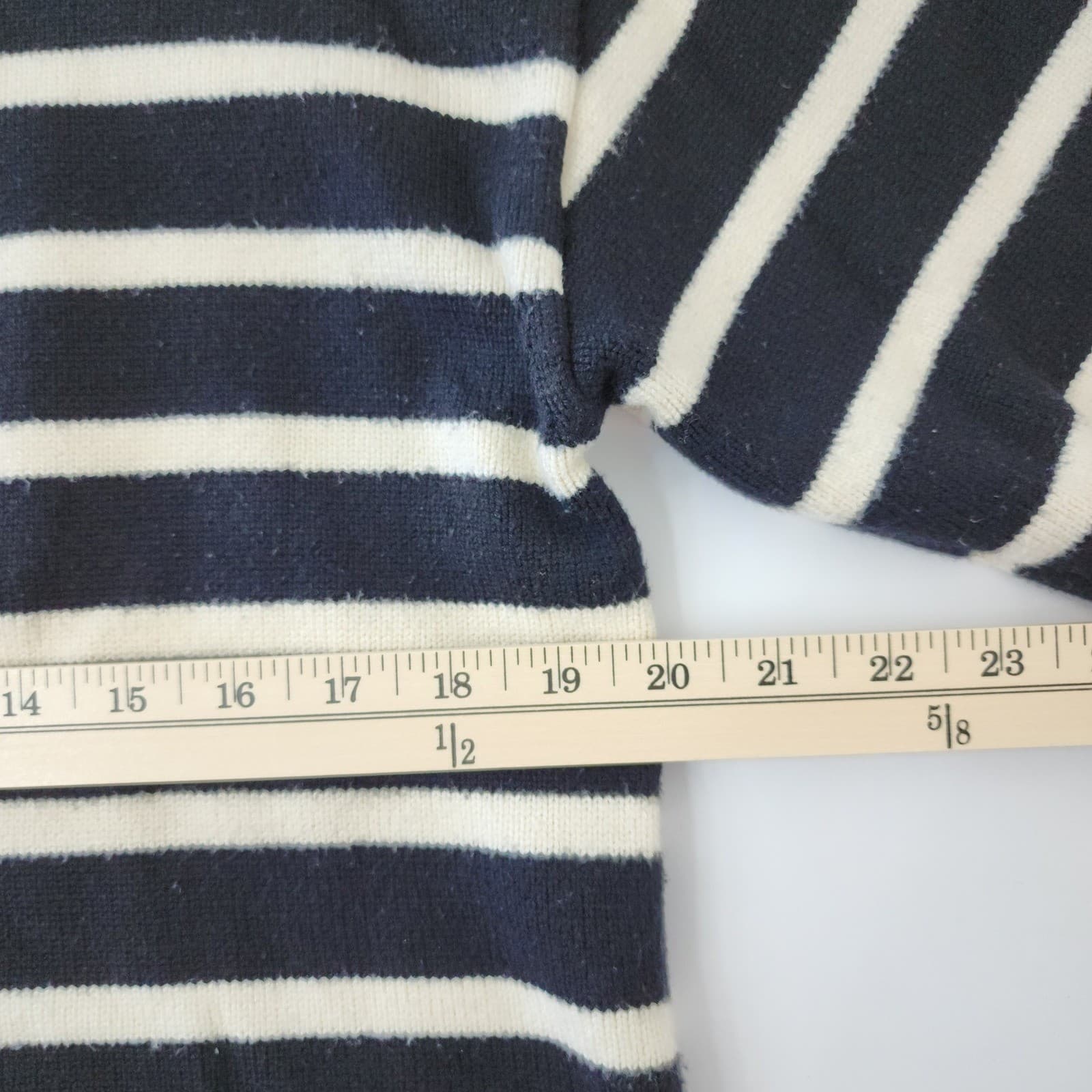 Zara Womens Navy Blue White Striped Quarter Zip Knit Sweater Small Nautical - Thumbnail 3
