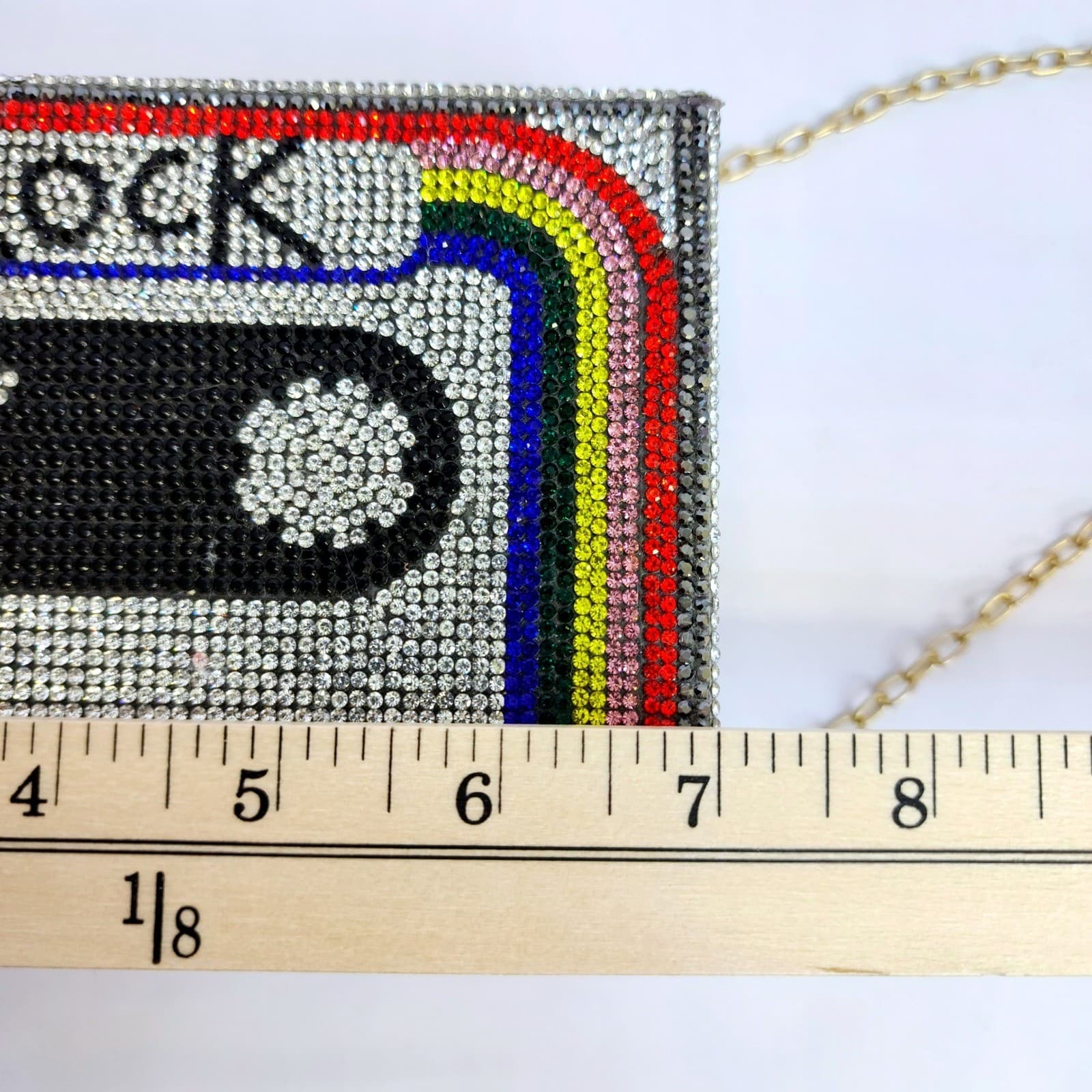 80s Rock Cassette Tape Rhinestone Box Clutch Bag Crystal Minaudiere Retro - Thumbnail 10
