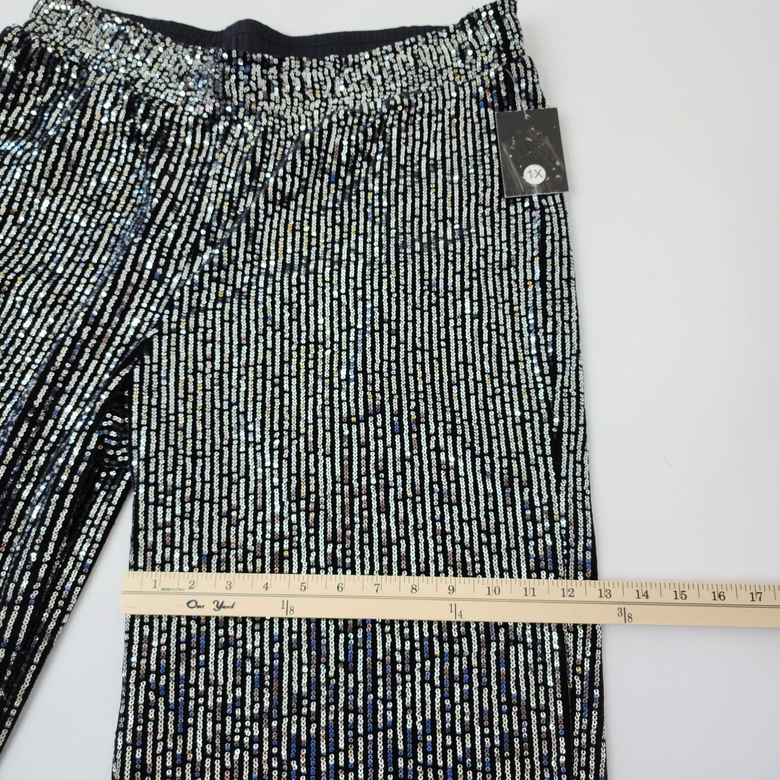 Messini Woman Sequin Wide Leg Pants Silver Black Striped Party Trousers 1X NWT - Thumbnail 3