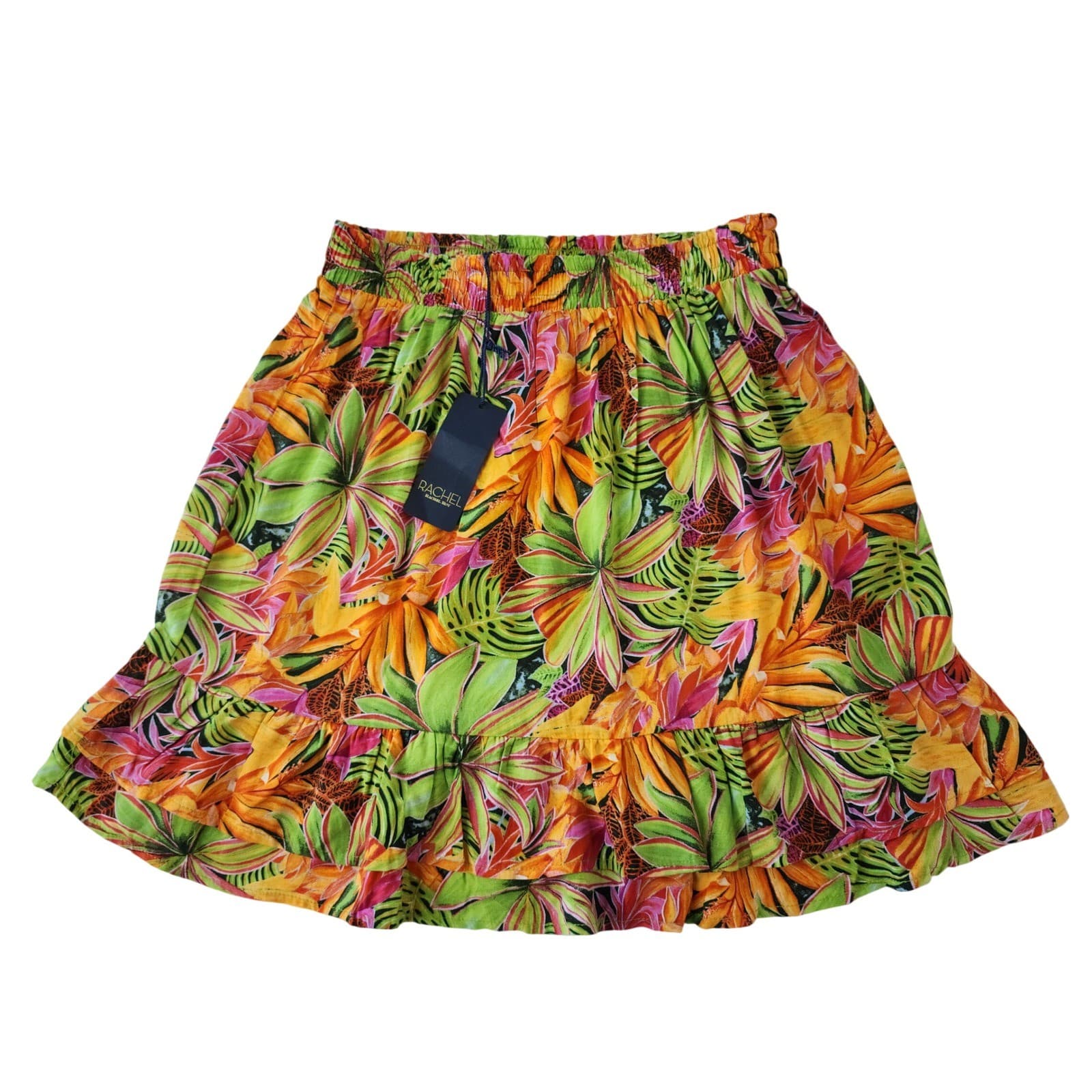 Rachel Roy Tropical Floral Ruffle Mini Skirt XS Orange Green New