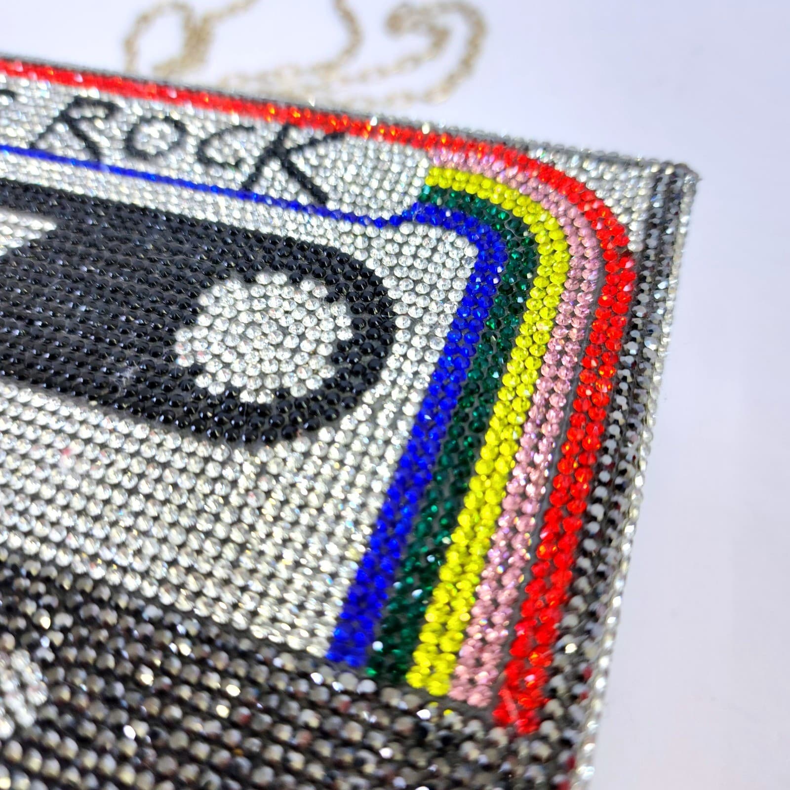 80s Rock Cassette Tape Rhinestone Box Clutch Bag Crystal Minaudiere Retro - Thumbnail 4