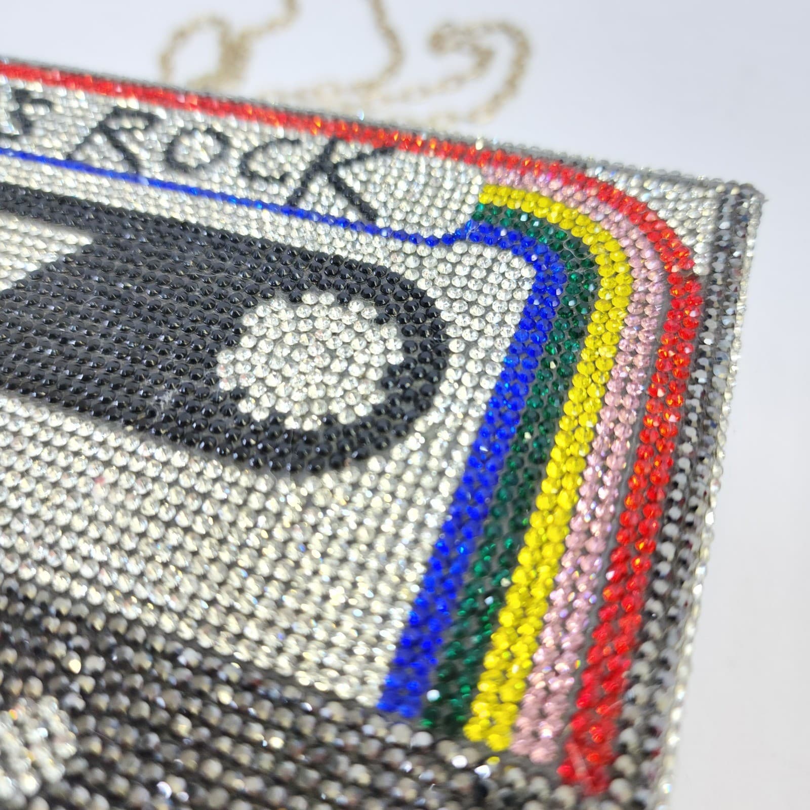 80s Rock Cassette Tape Rhinestone Box Clutch Bag Crystal Minaudiere Retro - Thumbnail 3