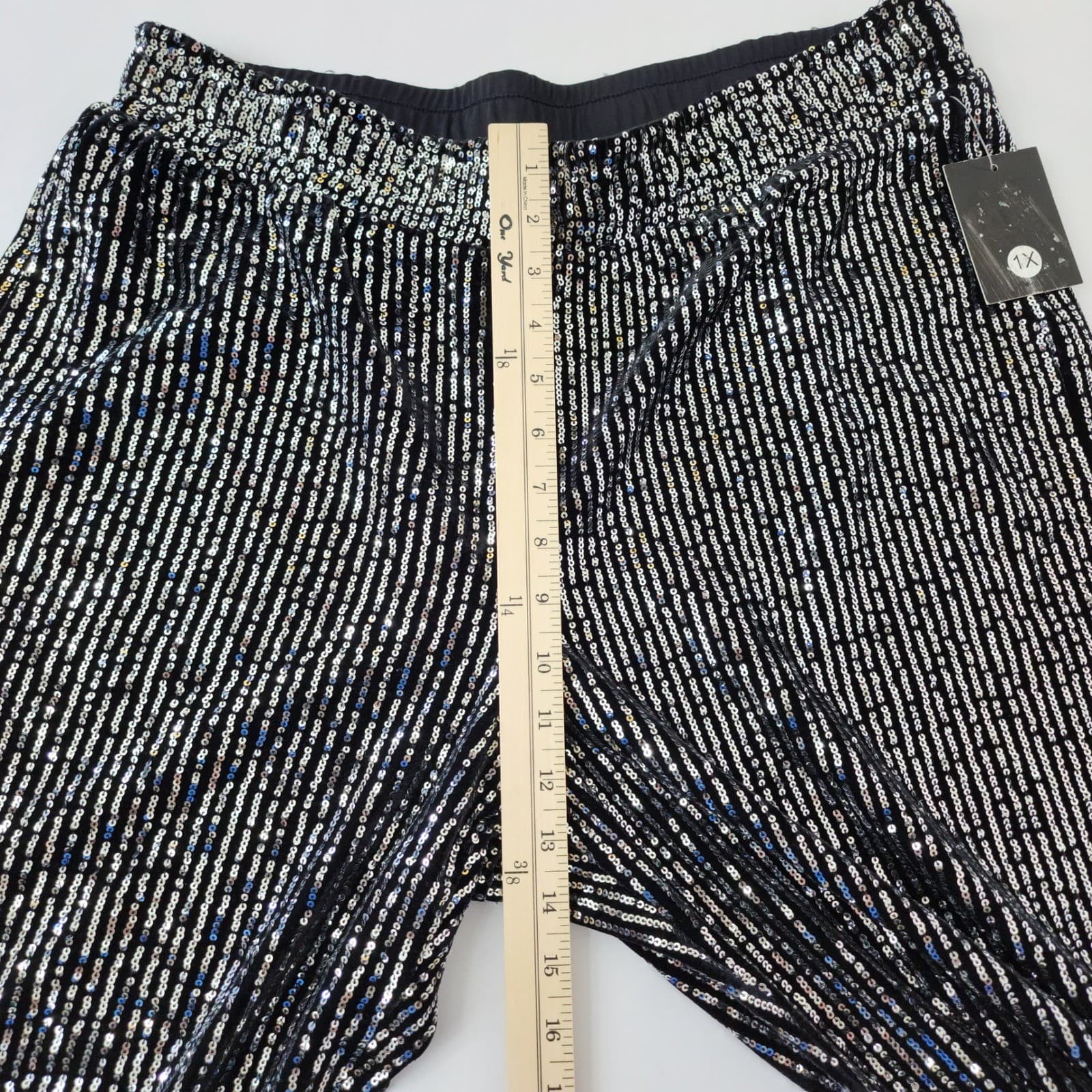 Messini Woman Sequin Wide Leg Pants Silver Black Striped Party Trousers 1X NWT - Thumbnail 4