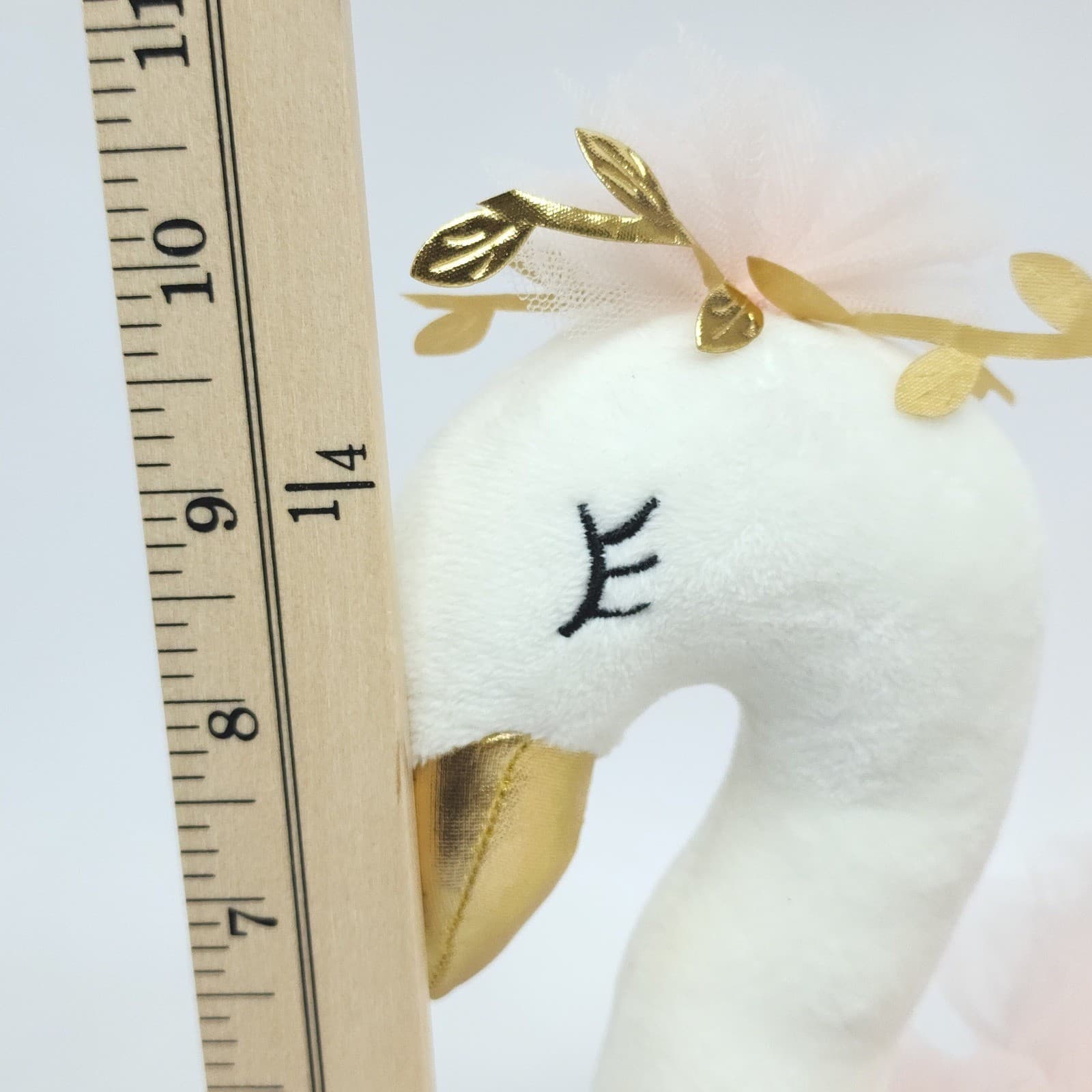 FAO Schwarz Swan Plush White Pink Tulle Tutu Gold Beak Crown Stuffed Animal Toy - Thumbnail 8