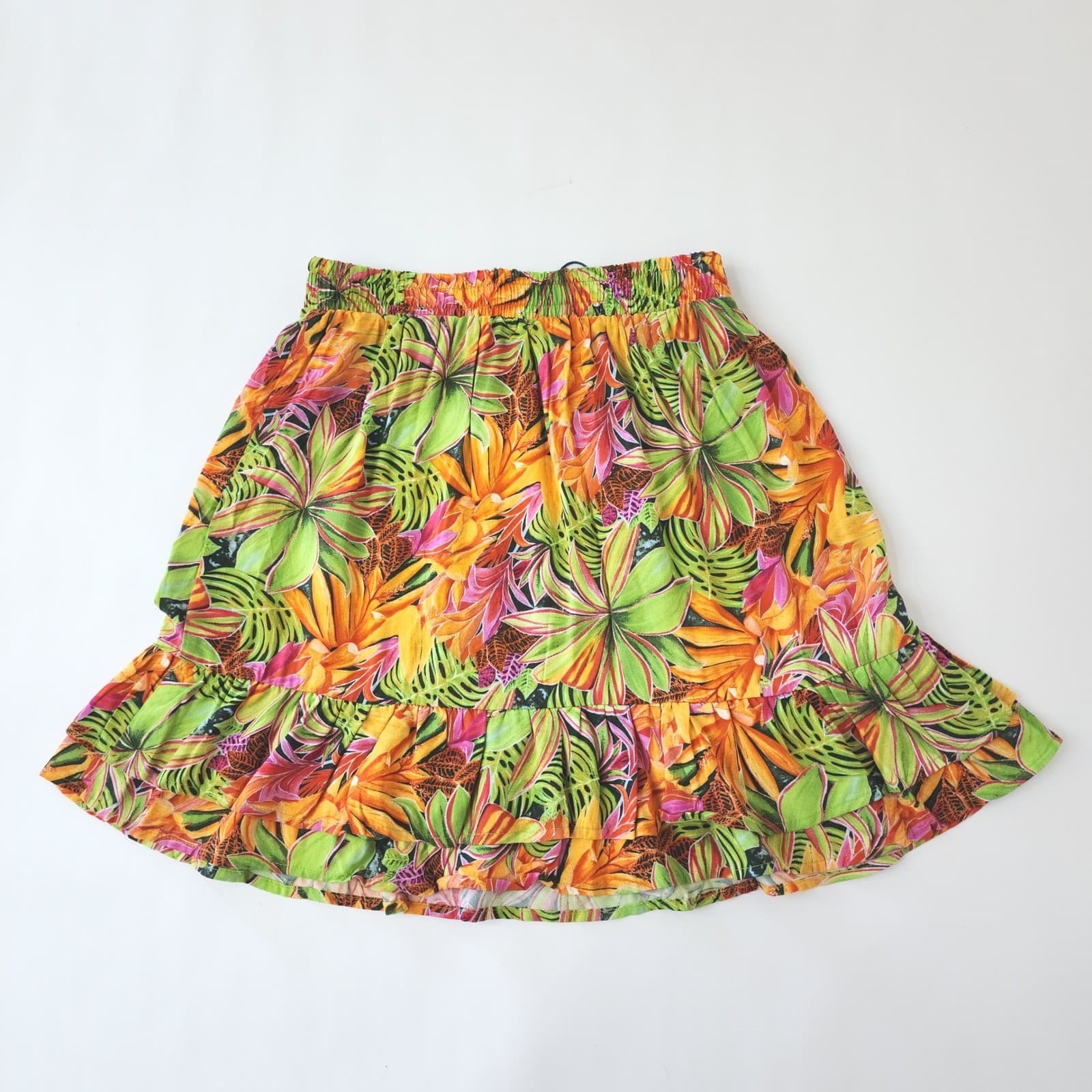 Rachel Roy Tropical Floral Ruffle Mini Skirt XS Orange Green New - Thumbnail 7
