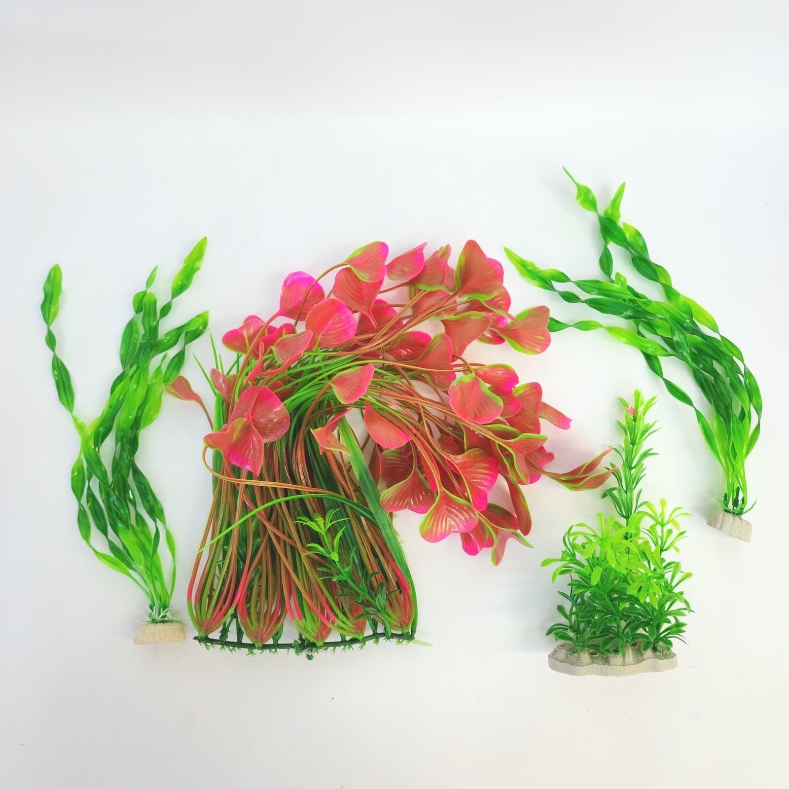 Artificial Aquarium Plants Set 4 Psc Pink Green Fish Tank Decorations Weighted