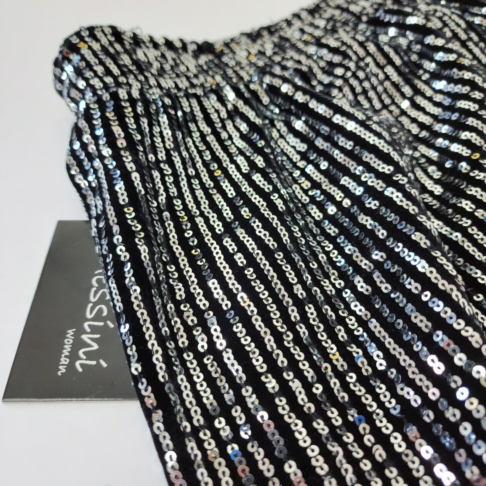 Messini Woman Sequin Wide Leg Pants Silver Black Striped Party Trousers 1X NWT - Thumbnail 10