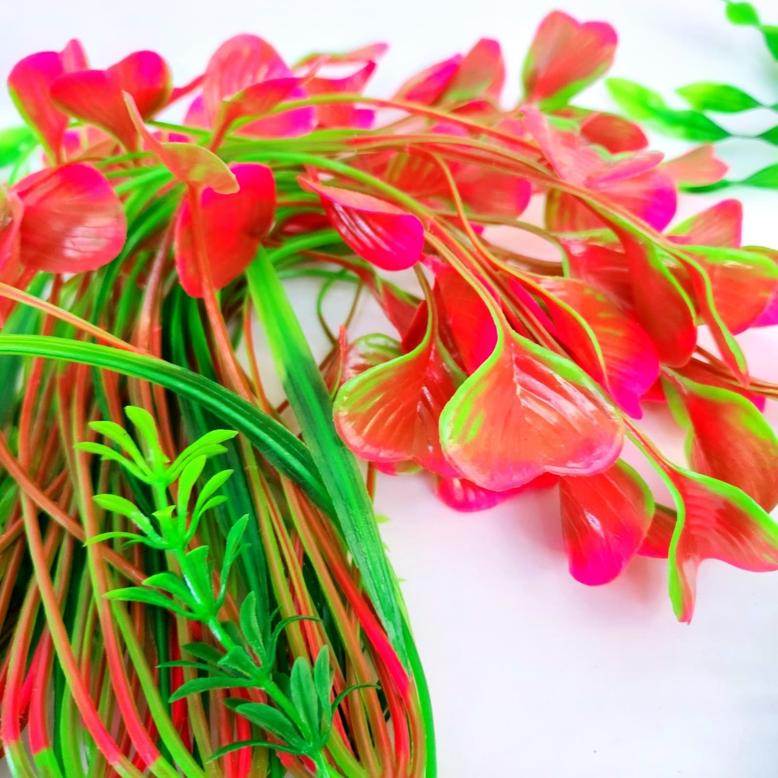 Artificial Aquarium Plants Set 4 Psc Pink Green Fish Tank Decorations Weighted - Thumbnail 2
