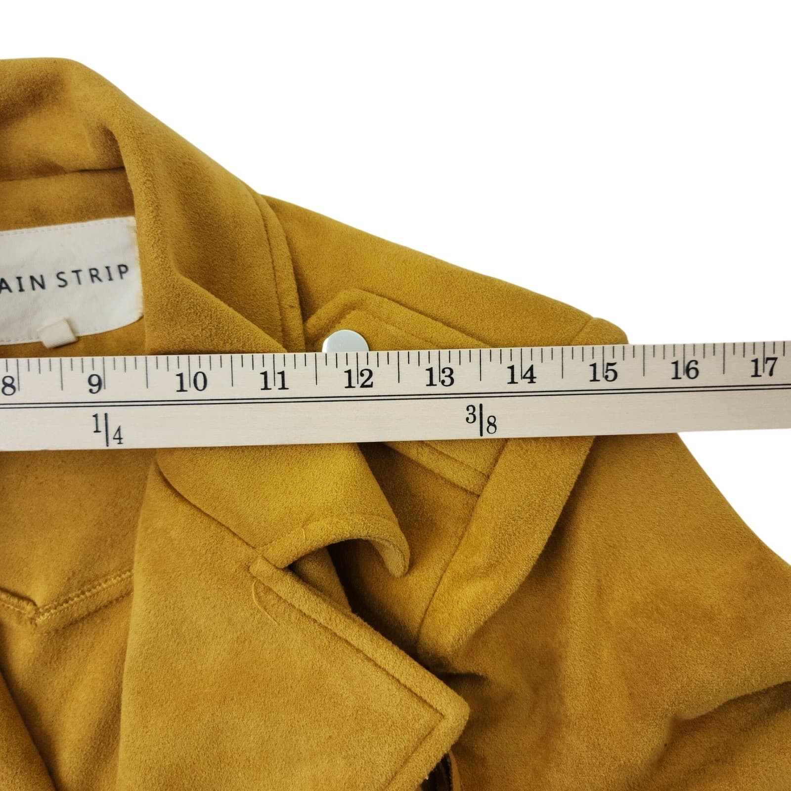 Main Strip Womens Mustard Yellow Faux Suede Fringe Moto Jacket Size M Belted - Thumbnail 7