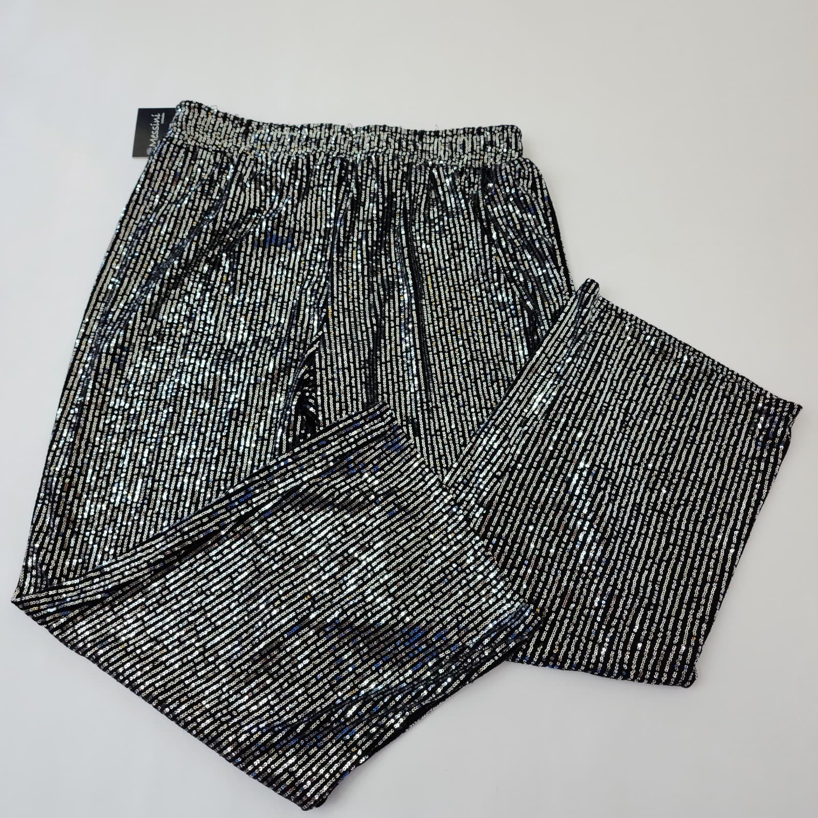 Messini Woman Sequin Wide Leg Pants Silver Black Striped Party Trousers 1X NWT - Thumbnail 9