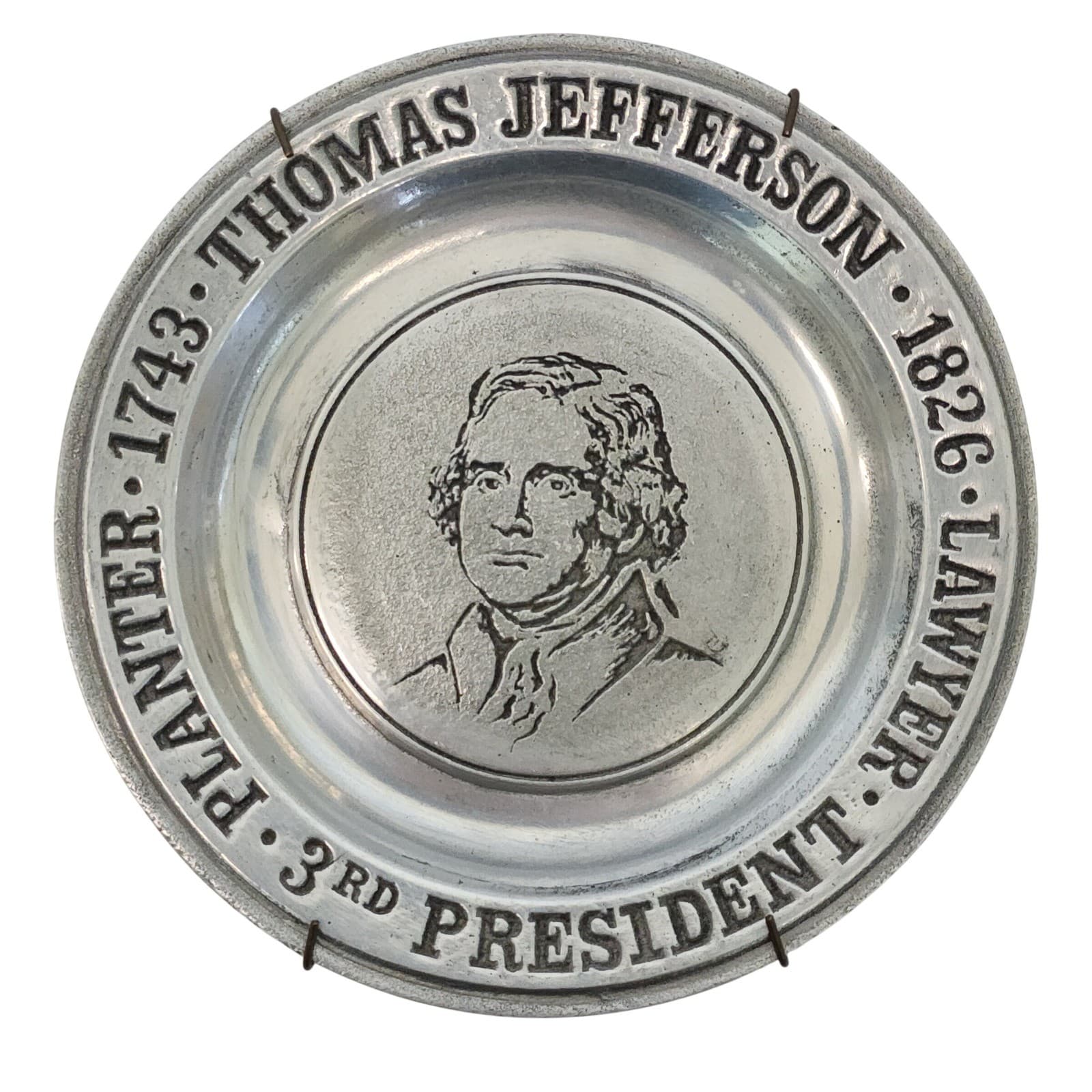 Thomas Jefferson 3rd President Pewter Commemorative Plate 6 Inch Wall Decor