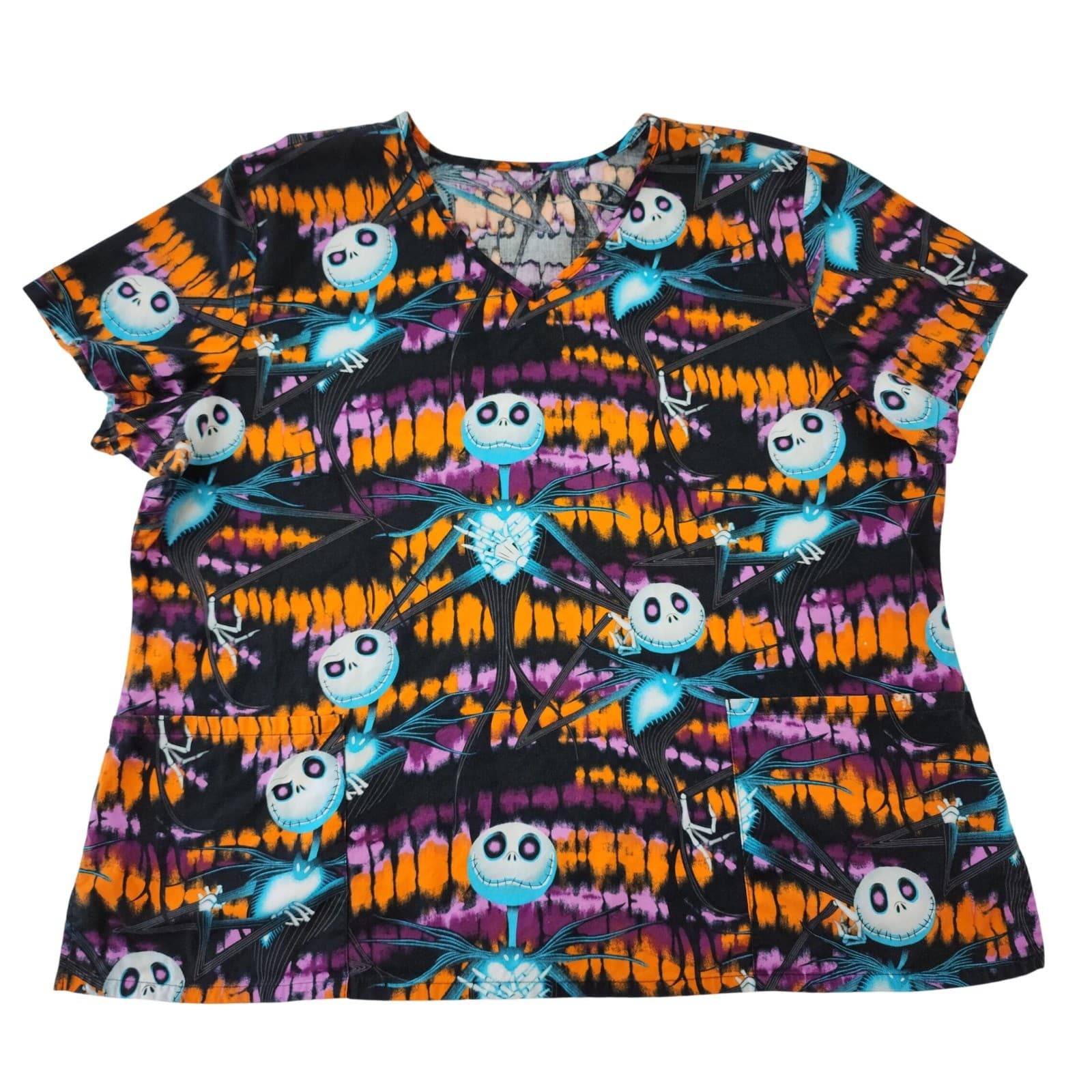 Disney Nightmare Before Christmas Jack Skellington Tie Dye Scrub Top XL