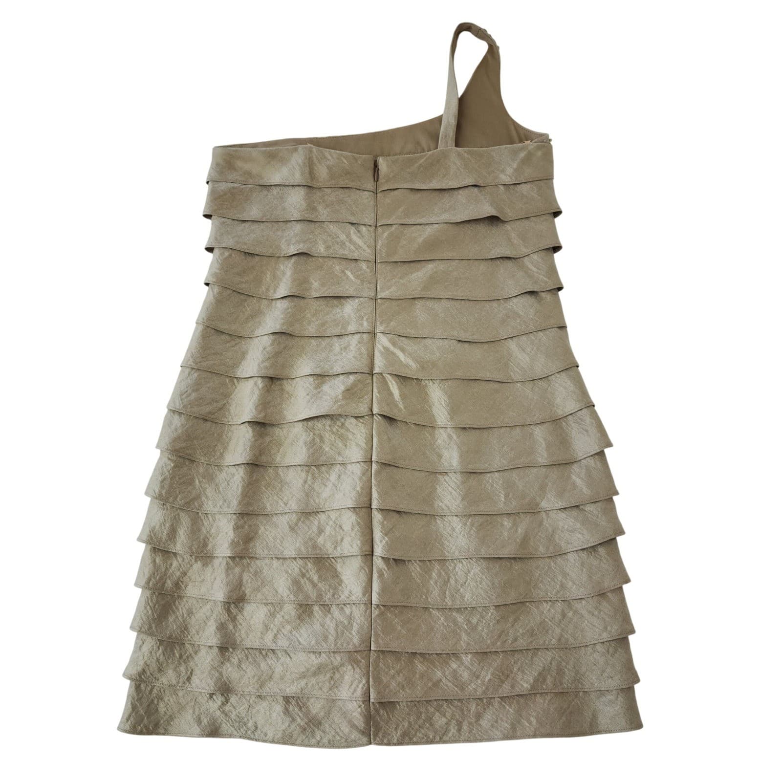 Jessica Howard One Shoulder Tiered Ruffle Cocktail Dress Champagne Gold 10P - Thumbnail 2