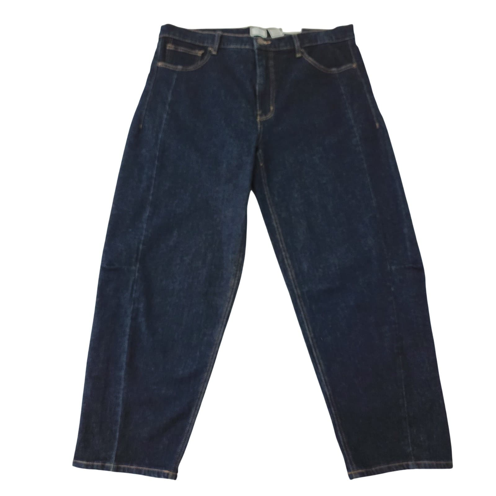 Free Assembly Womens High Rise Barrel Jeans Dark Indigo Blue Size 16 Stretch