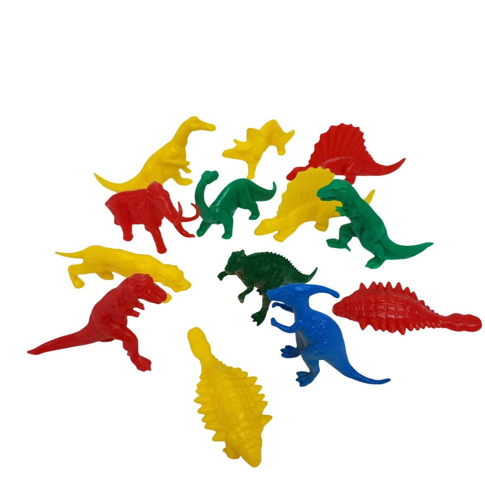 Vintage Style Plastic Dinosaur Toy Figures Lot 12pc Mixed Colors T-Rex Mammoth