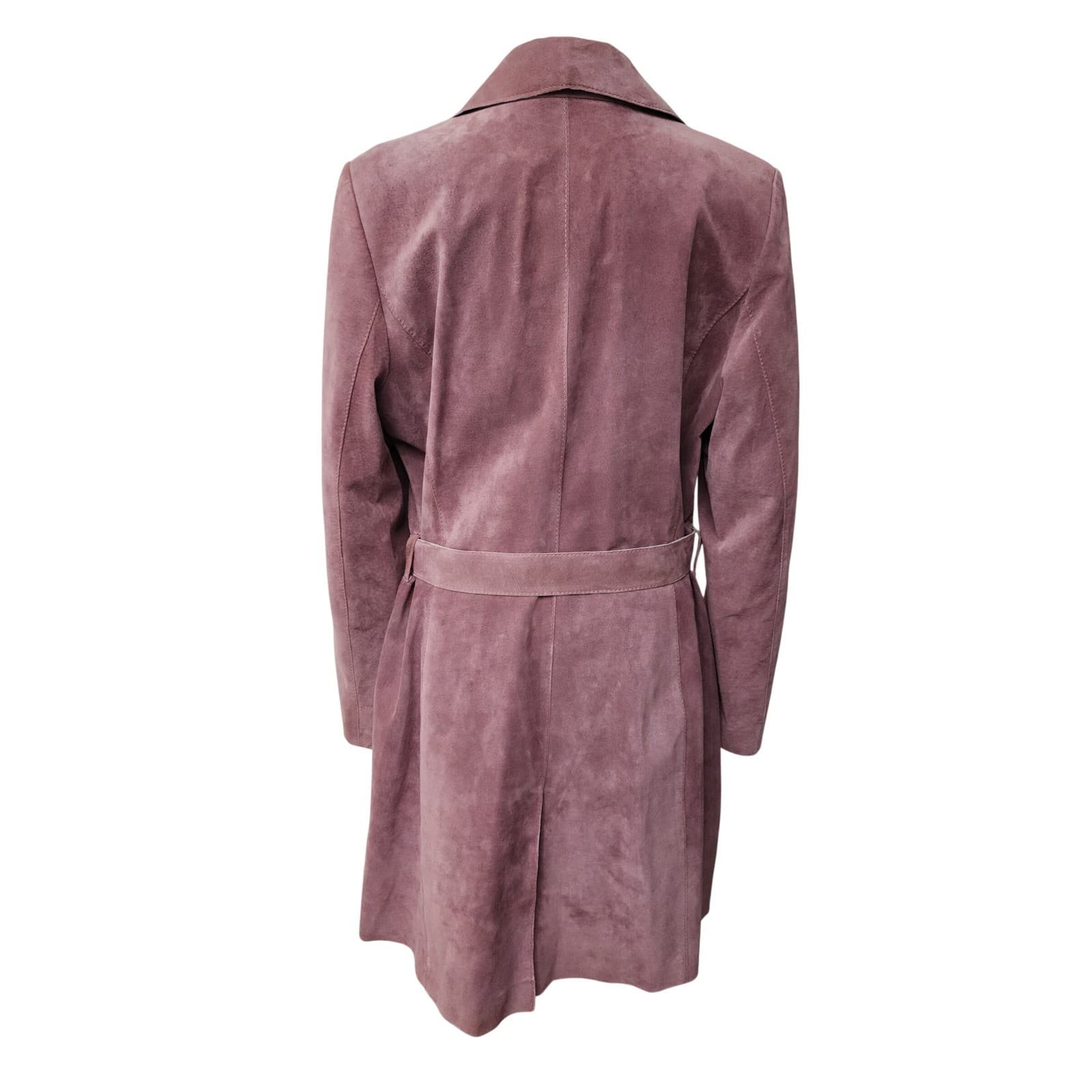 Janeville Womens XL Mauve Pink Suede Leather Belted Trench Coat Jacket Mid - Thumbnail 2