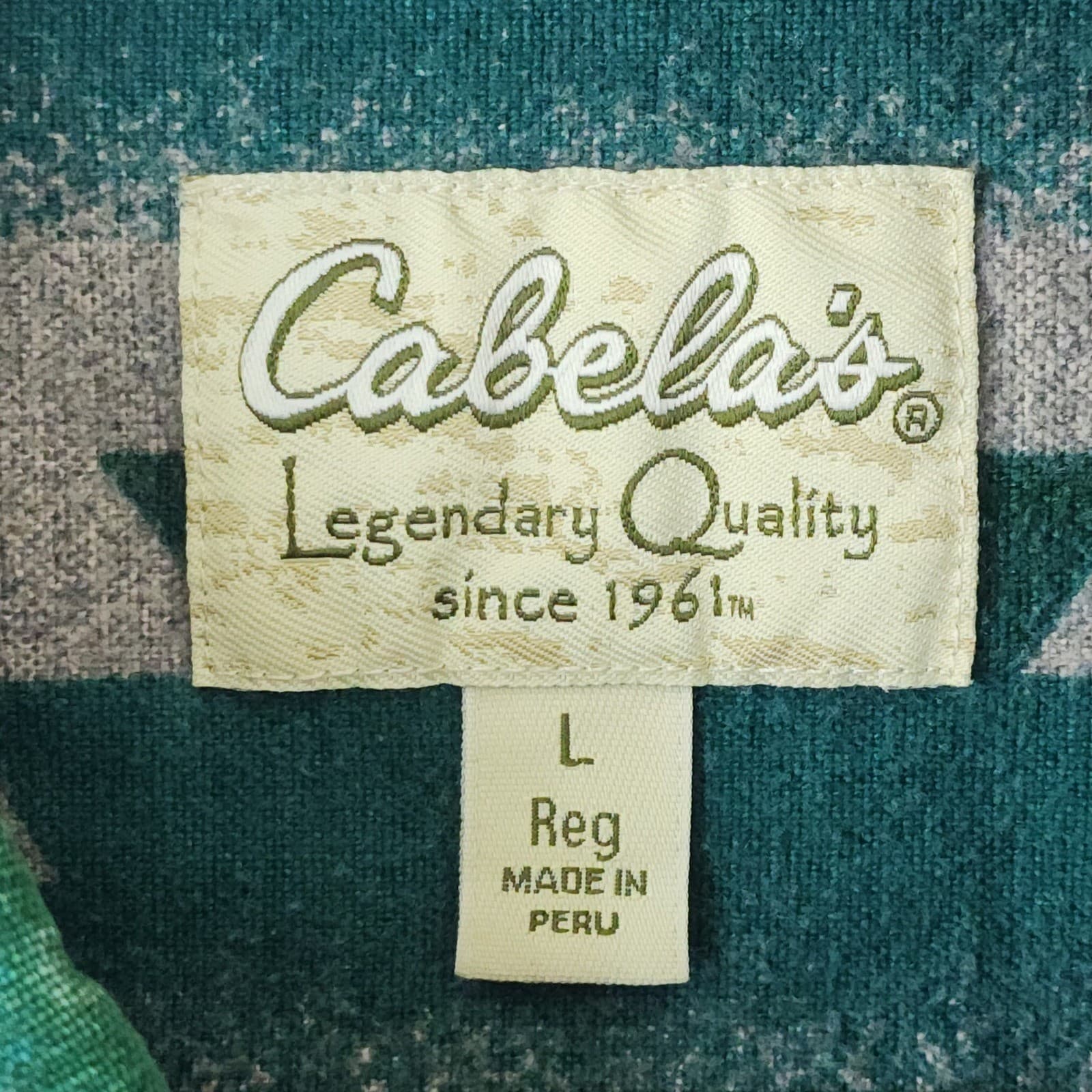 Cabelas Mens Large Southwestern Geometric Flannel Button Down Shirt Green Multi - Thumbnail 3