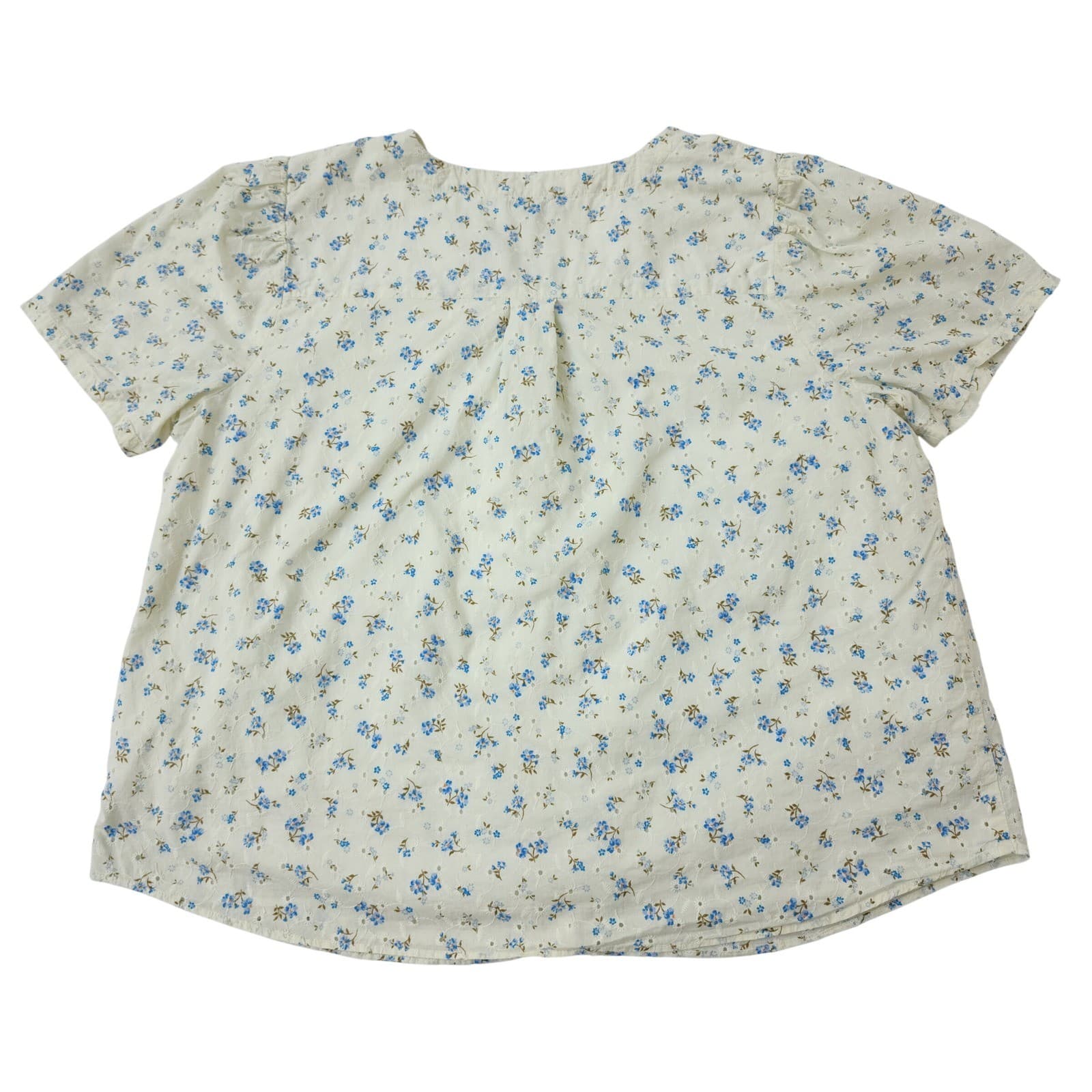 1.STATE Womens 2X Blue Floral Eyelet Button Front V-Neck Short Sleeve Blouse - Thumbnail 2