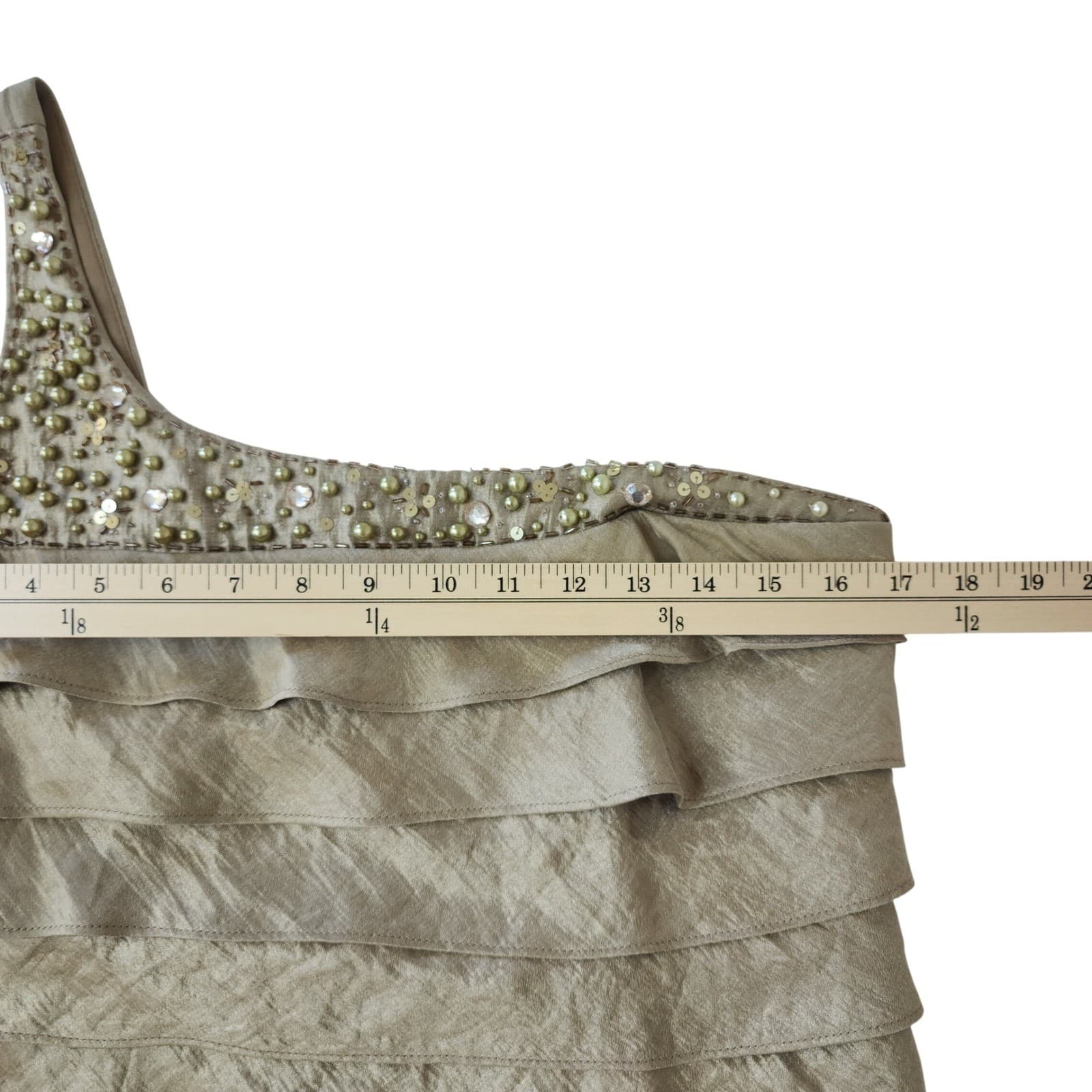 Jessica Howard One Shoulder Tiered Ruffle Cocktail Dress Champagne Gold 10P - Thumbnail 5