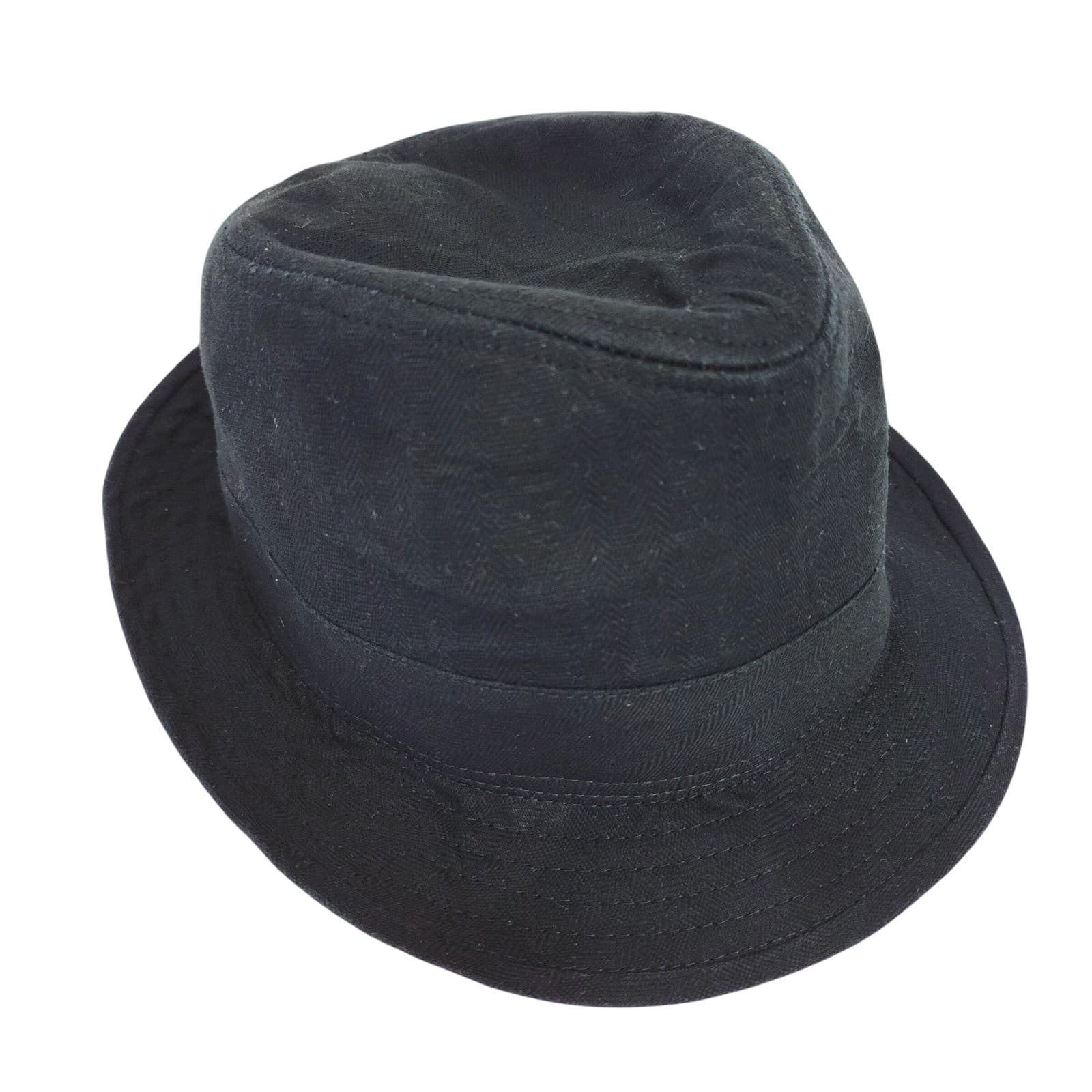 George Mens Black Herringbone Fedora Trilby Hat Size L-XL Classic Style