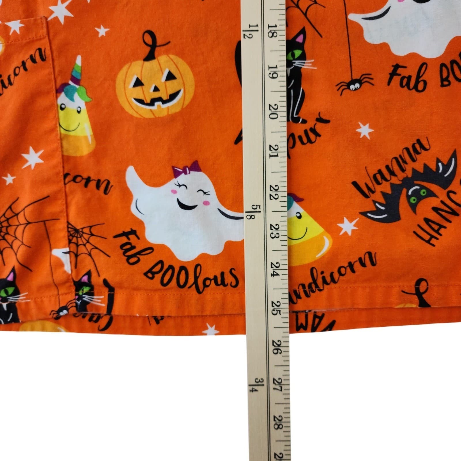 Halloween Scrub Top Orange Black Cat Ghost Pumpkin V-Neck Medical Uniform XL - Thumbnail 5
