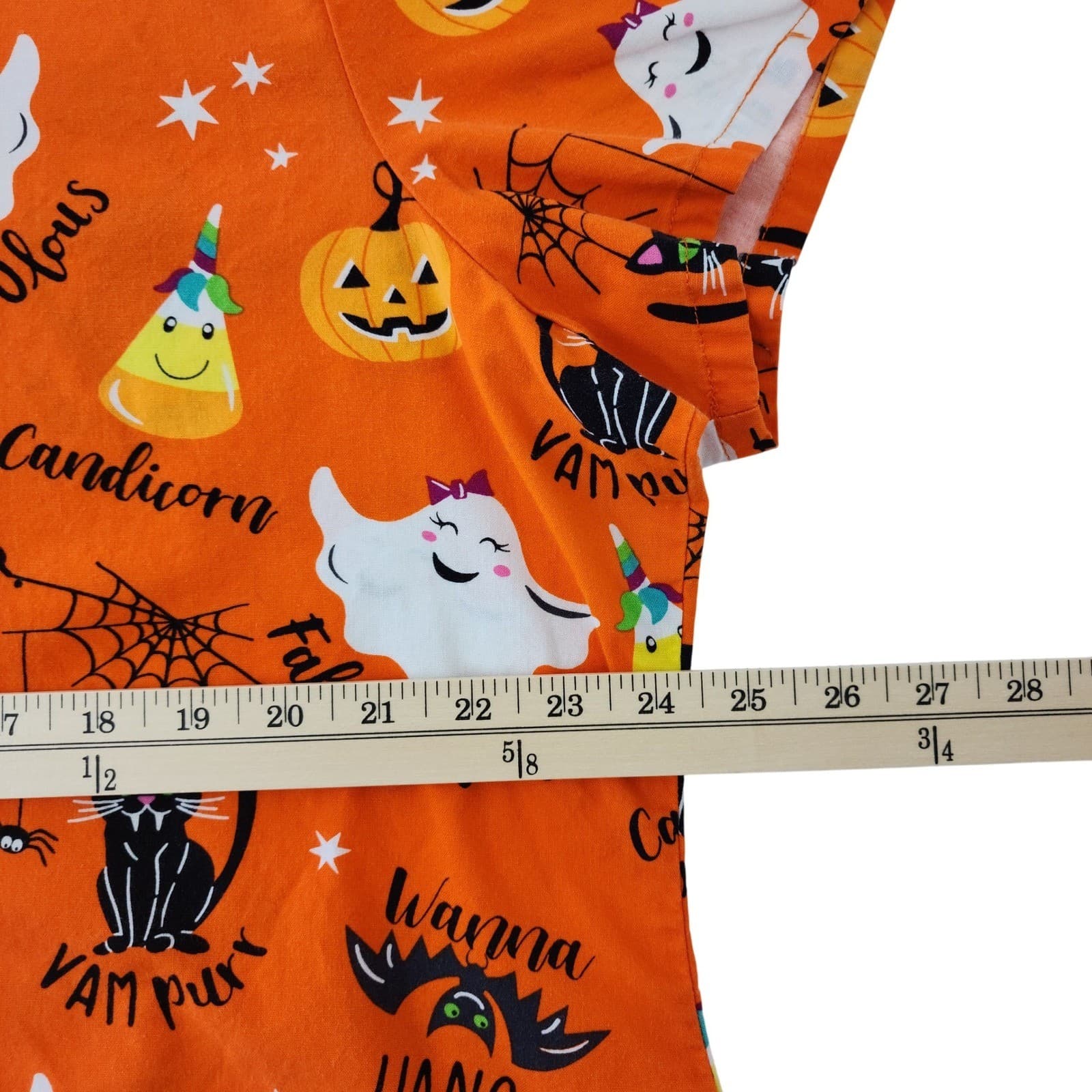 Halloween Scrub Top Orange Black Cat Ghost Pumpkin V-Neck Medical Uniform XL - Thumbnail 4