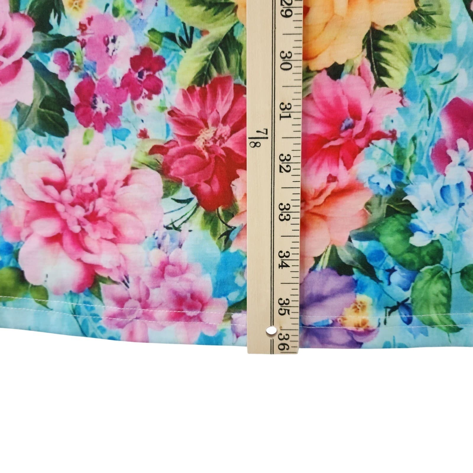 Floral V-Neck T-Shirt Dress Blue Pink 1XL Short Sleeve A-Line Mini - Thumbnail 8