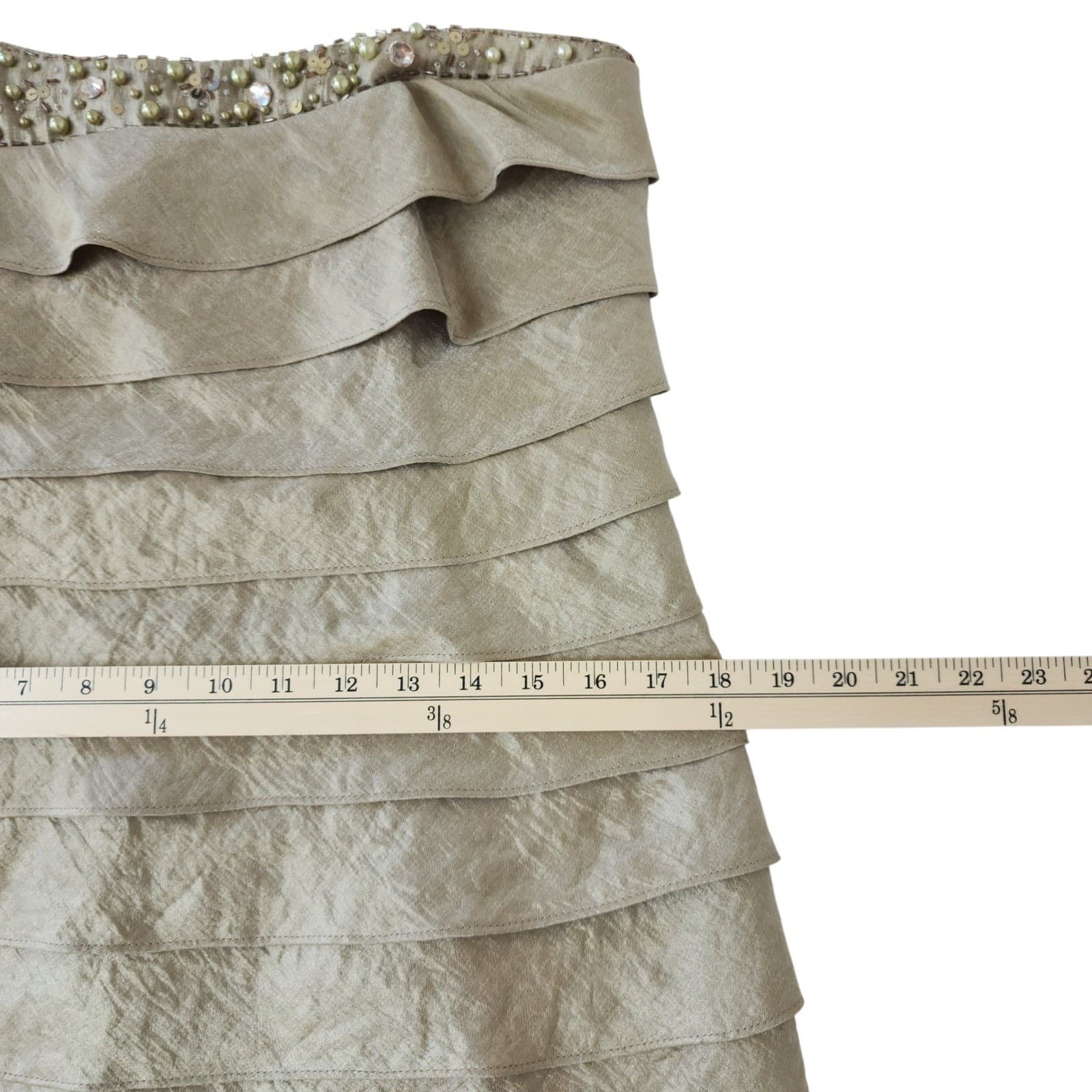 Jessica Howard One Shoulder Tiered Ruffle Cocktail Dress Champagne Gold 10P - Thumbnail 6