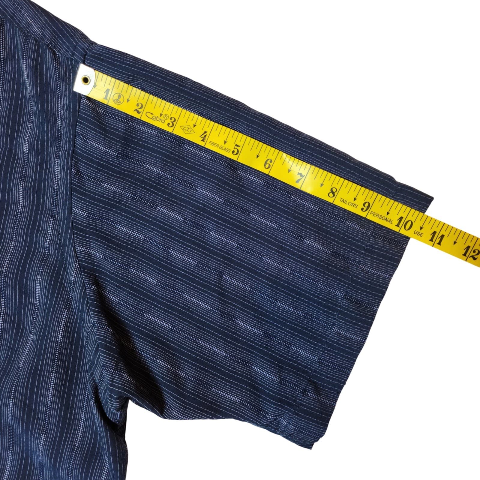 Van Heusen Mens XLT Tall Navy Blue Textured Vertical Stripe Short Sleeve Shirt - Thumbnail 7