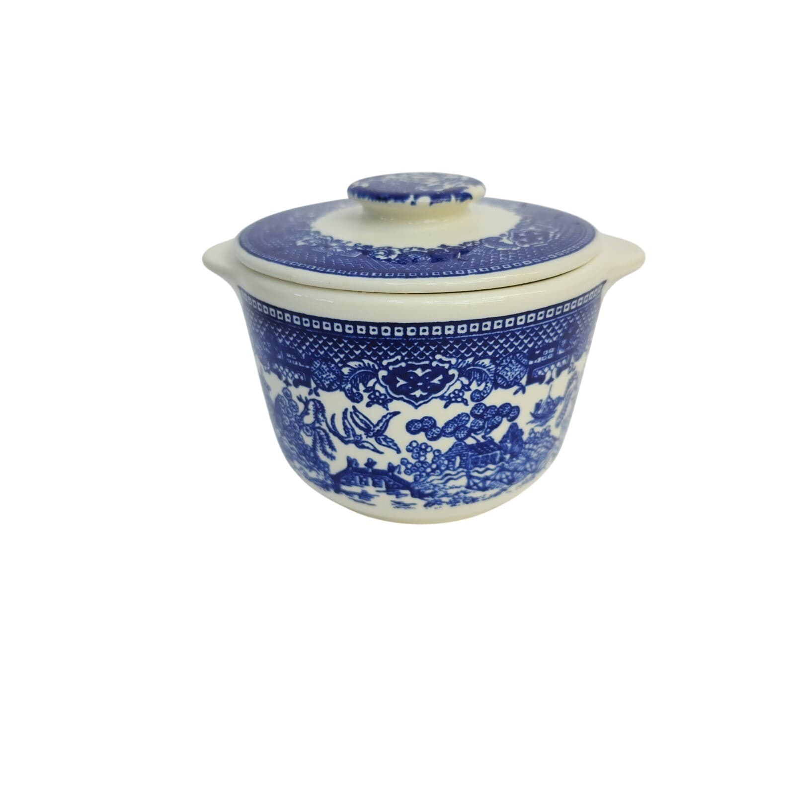 Vintage Blue Willow Cream and Sugar Set Blue White Transferware Ceramic - Thumbnail 4
