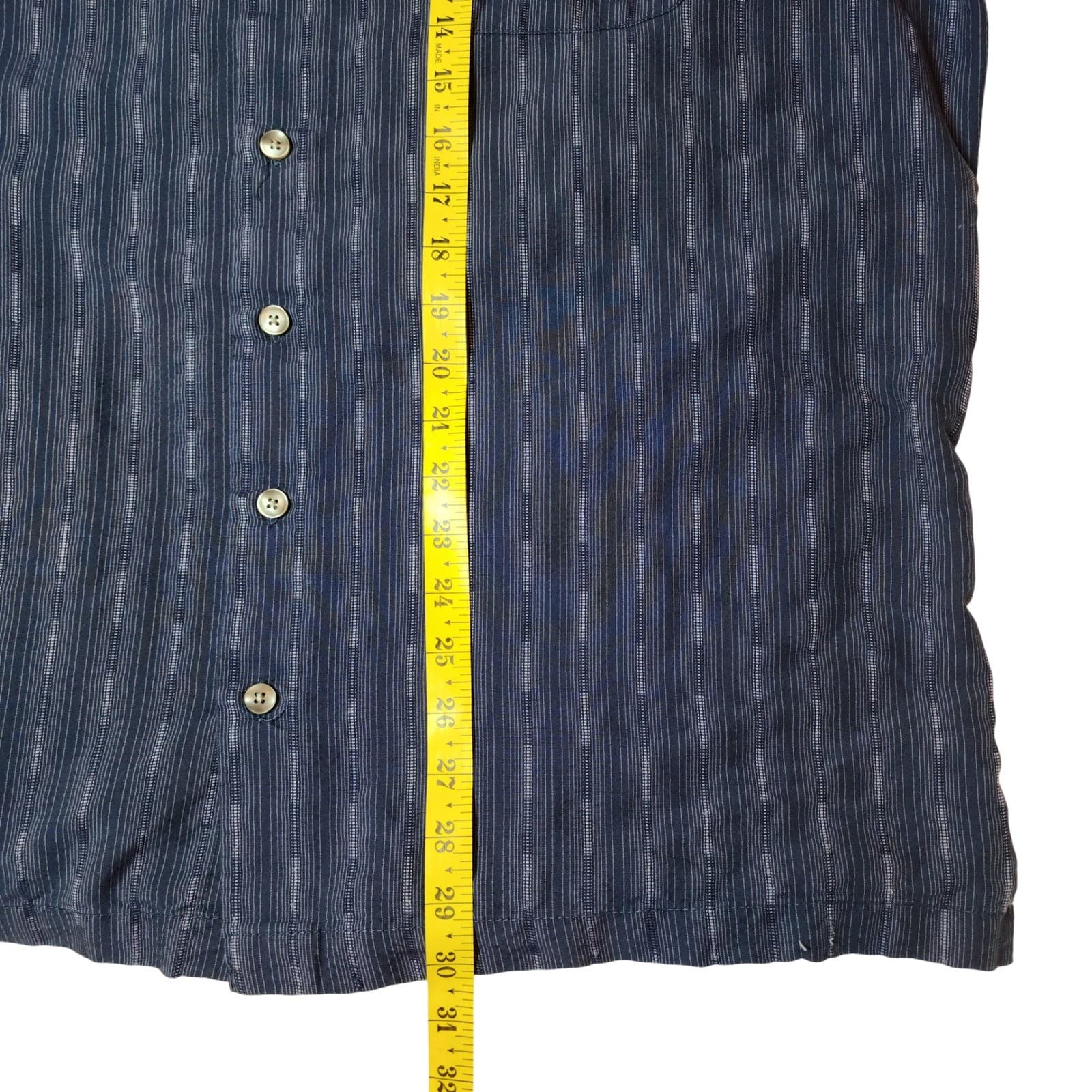 Van Heusen Mens XLT Tall Navy Blue Textured Vertical Stripe Short Sleeve Shirt - Thumbnail 6