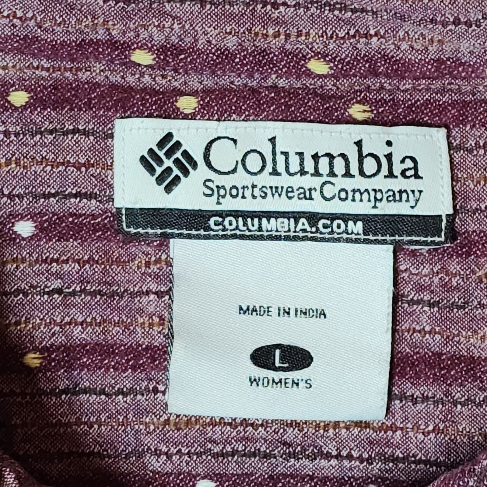 Columbia Women's Large Button Down Shirt Maroon Striped dot Long Sleeve - Thumbnail 3
