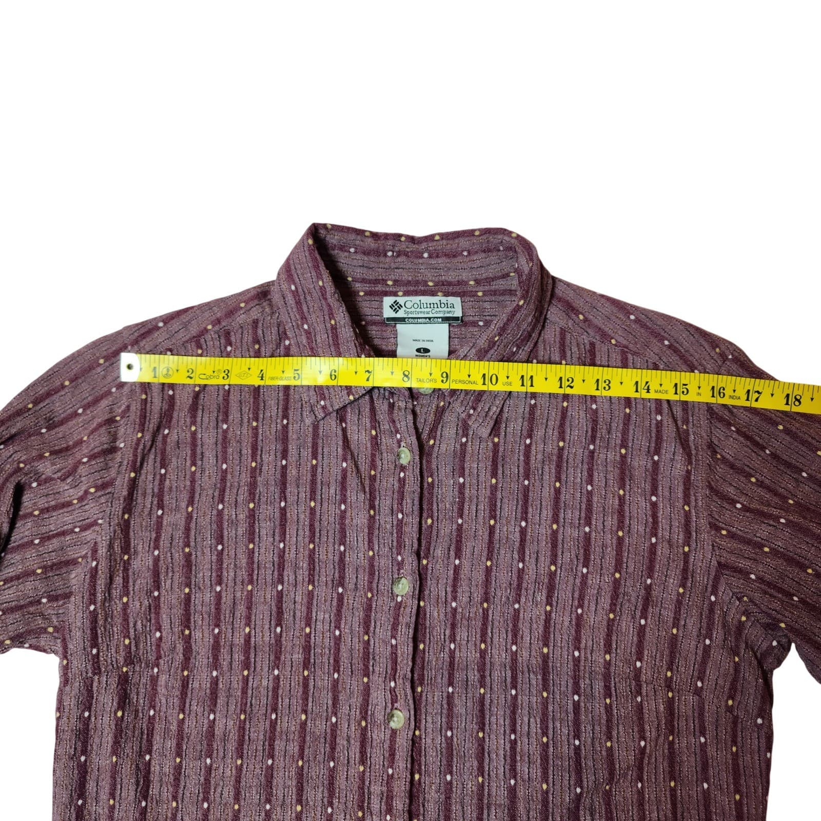 Columbia Women's Large Button Down Shirt Maroon Striped dot Long Sleeve - Thumbnail 4
