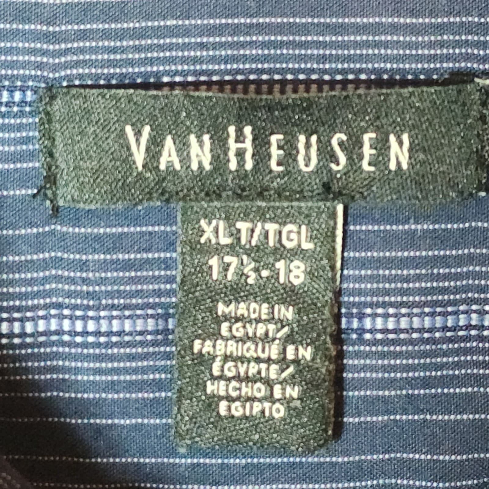 Van Heusen Mens XLT Tall Navy Blue Textured Vertical Stripe Short Sleeve Shirt - Thumbnail 3