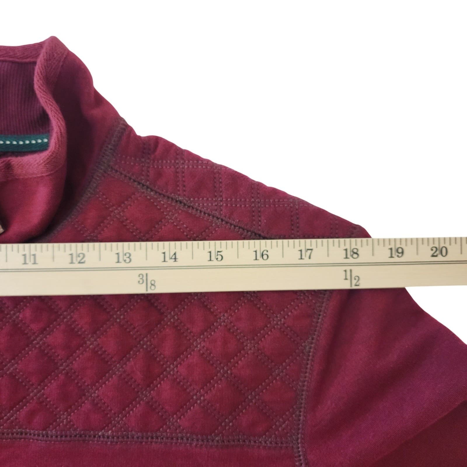 GH Bass Mens Medium Burgundy Quilted Shoulder Quarter Zip Pullover Sweater - Thumbnail 5