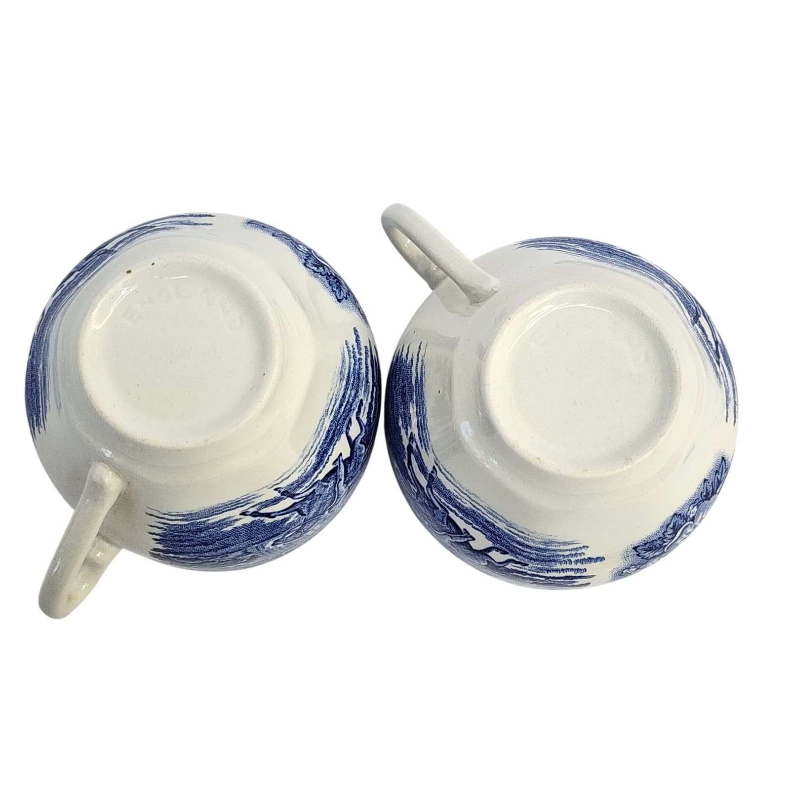 Vintage England Blue White Transferware Tea Cups Paul Revere Midnight RideSet 2 - Thumbnail 4