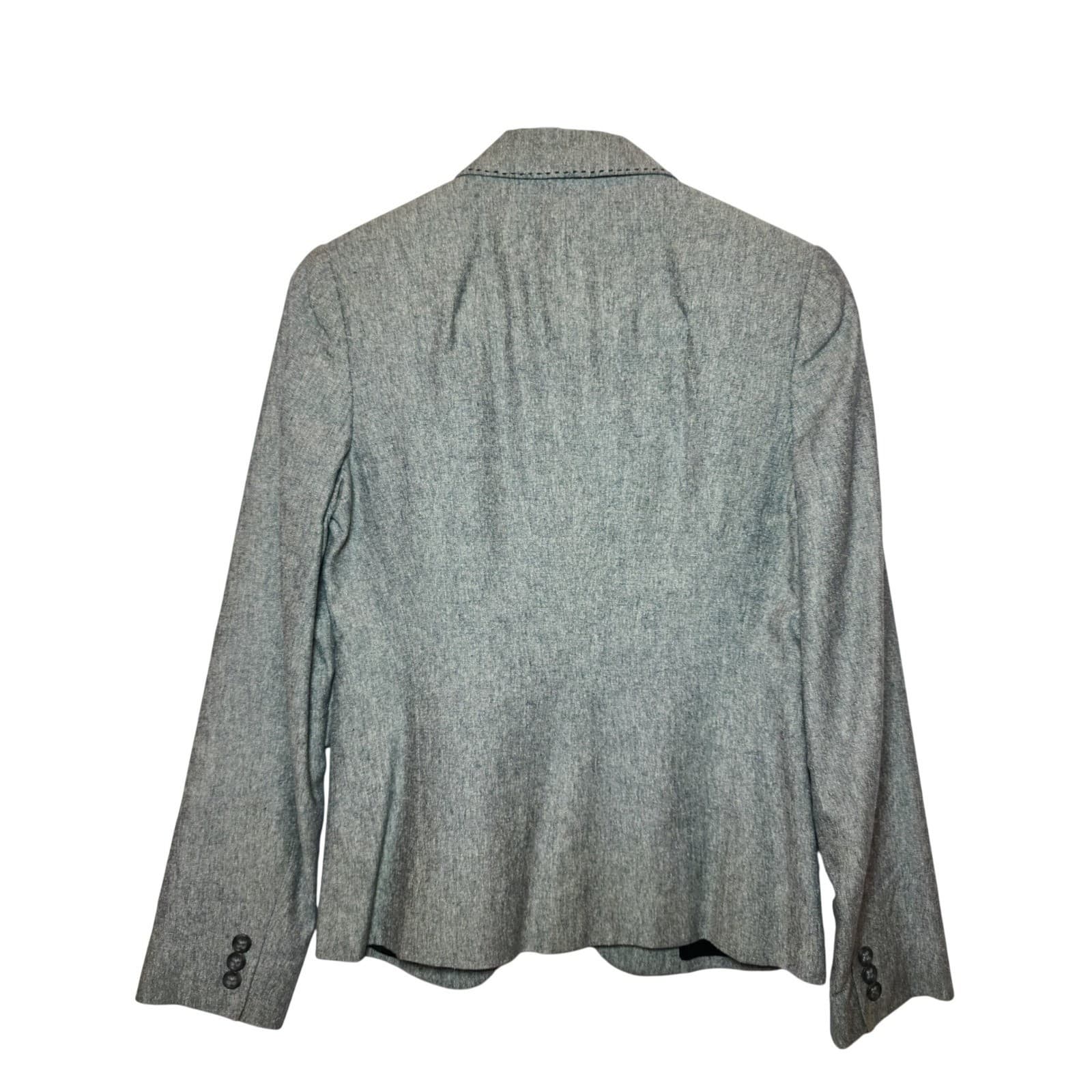 Banana Republic Silk Linen Blazer Grey Pick Stitch Single Button Jacket Size 0 - Thumbnail 2