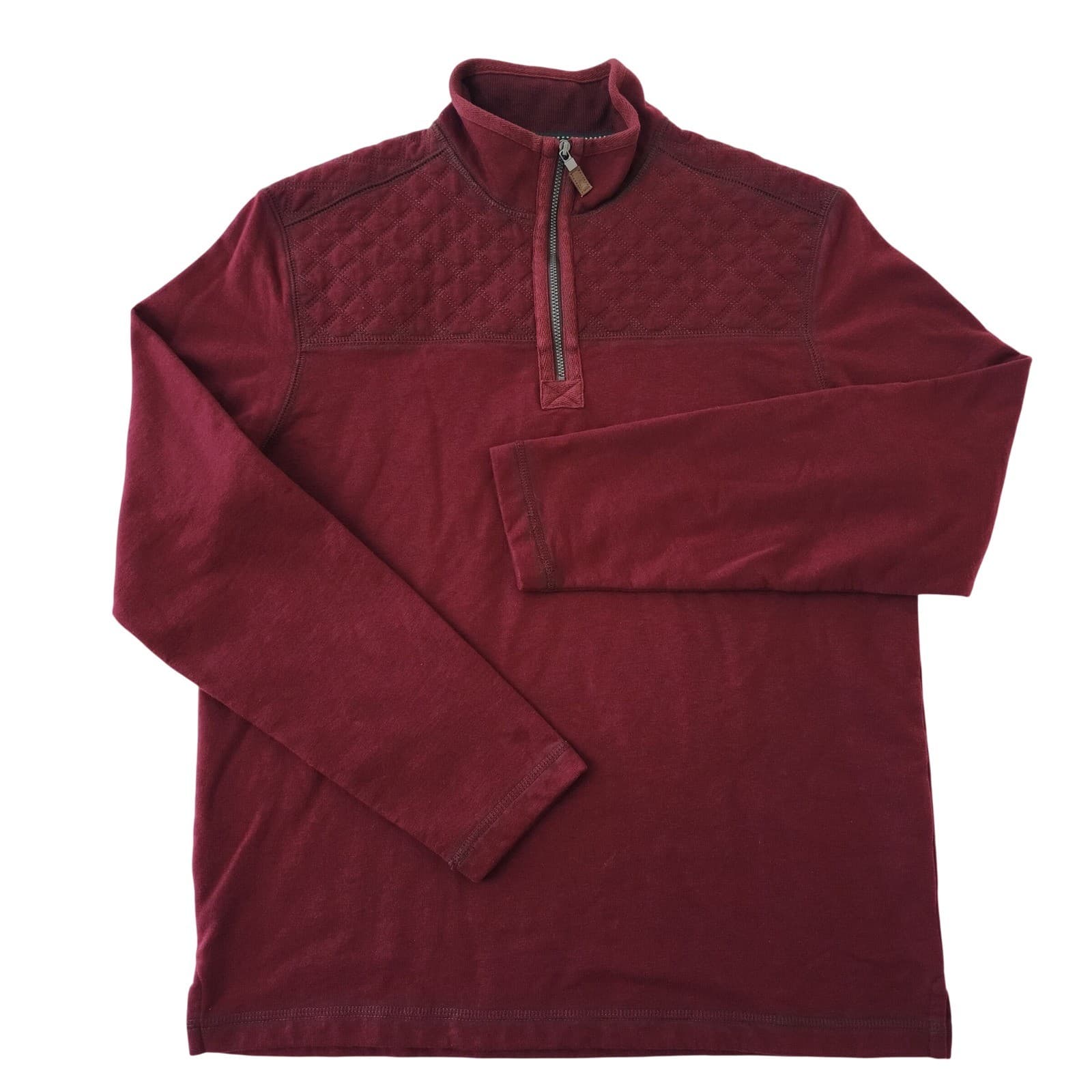 GH Bass Mens Medium Burgundy Quilted Shoulder Quarter Zip Pullover Sweater