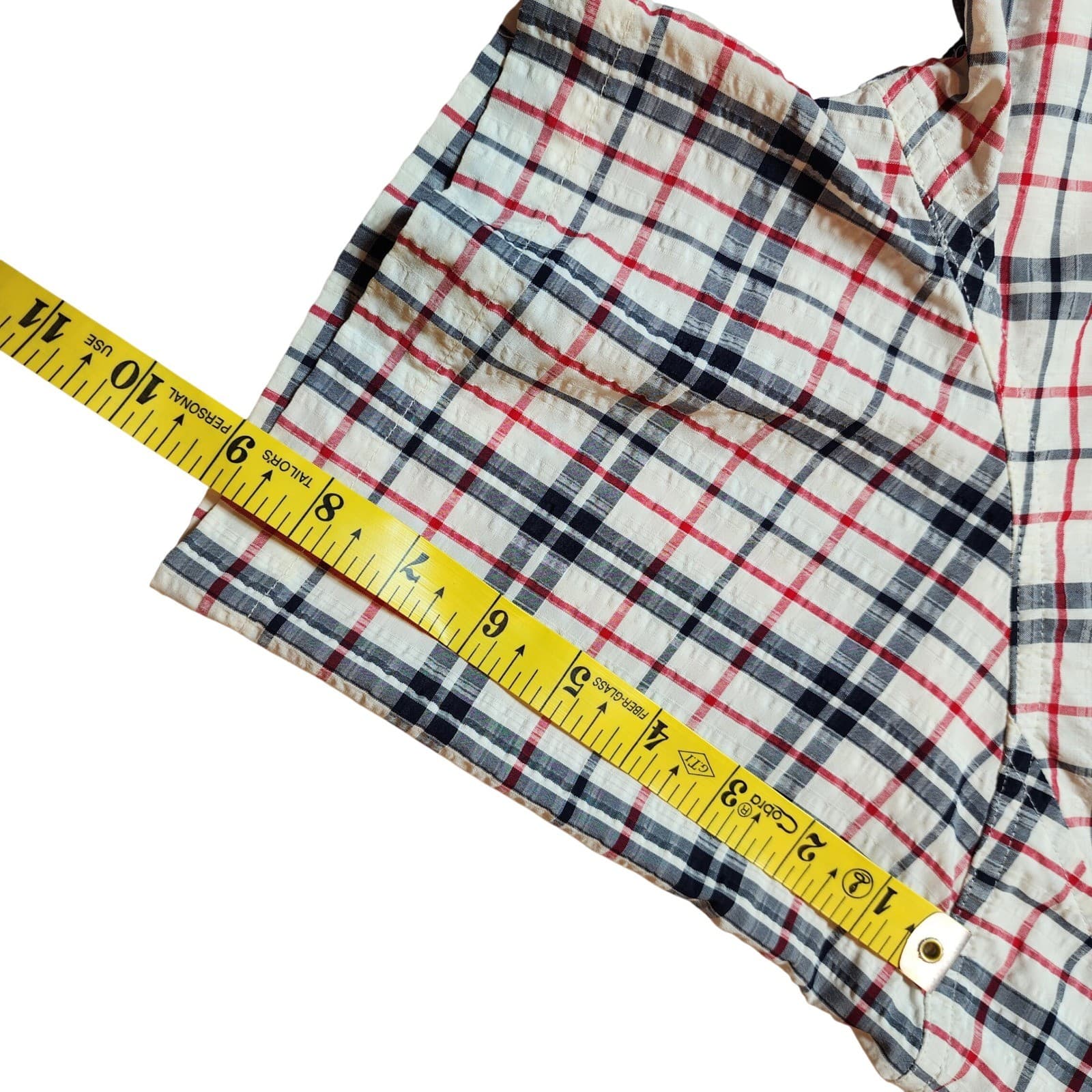 Eddie Bauer Mens M Classic Fit Short Sleeve Plaid Button Down Shirt Navy Red - Thumbnail 8