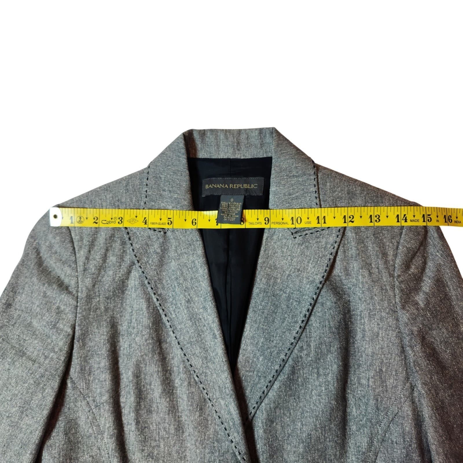 Banana Republic Silk Linen Blazer Grey Pick Stitch Single Button Jacket Size 0 - Thumbnail 4