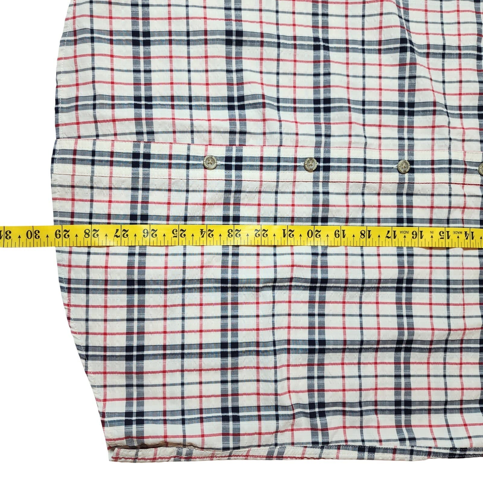 Eddie Bauer Mens M Classic Fit Short Sleeve Plaid Button Down Shirt Navy Red - Thumbnail 7