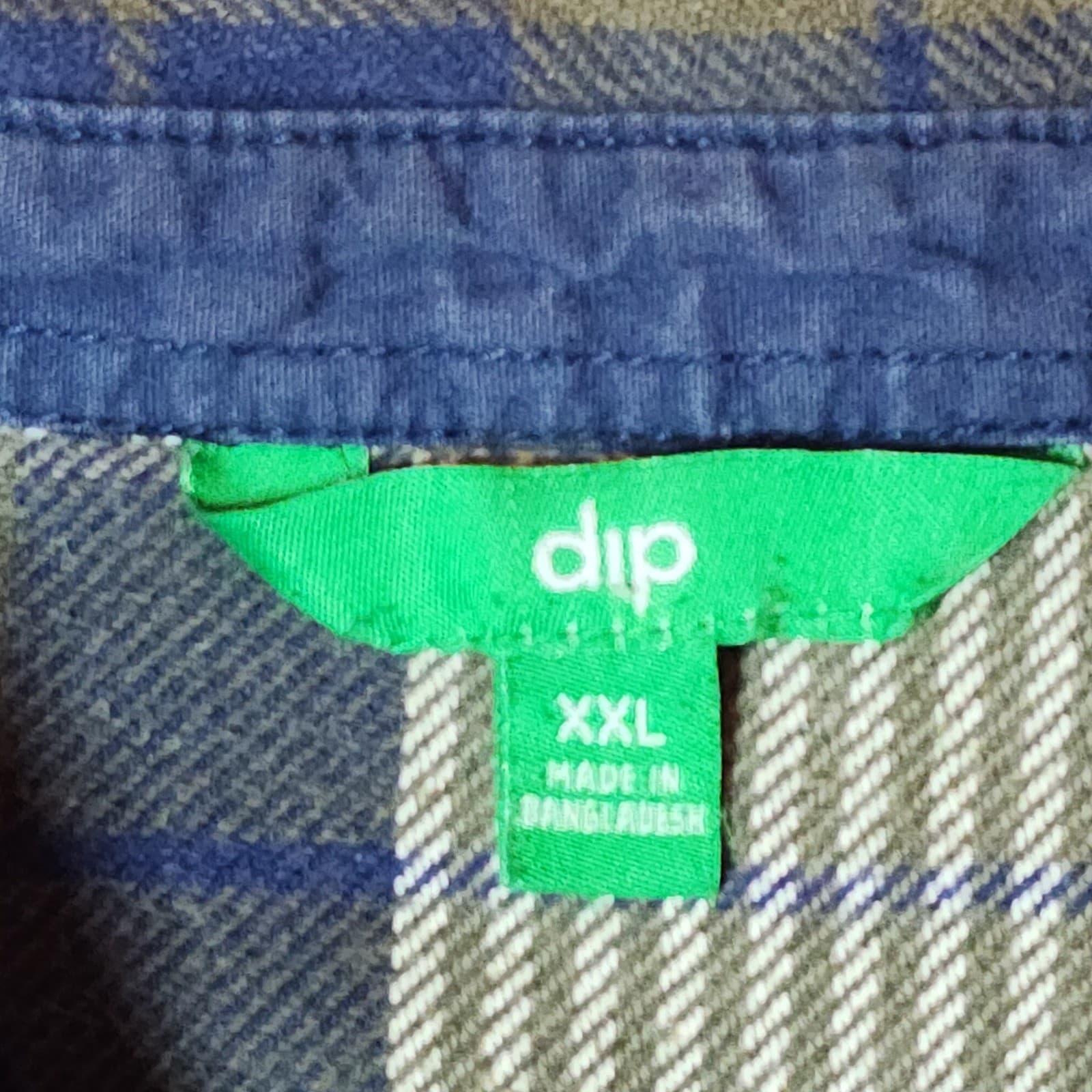 Dip Men's XXL Flannel Shirt Long Sleeve Plaid Button Down Olive Navy Blue - Thumbnail 3