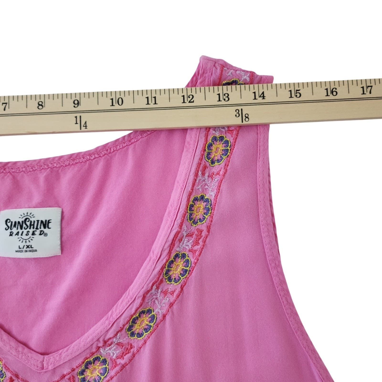 Sunshine Raised Ombre Pink Purple Embroidered V-Neck Tank Dress L/XL Beach Girl - Thumbnail 4