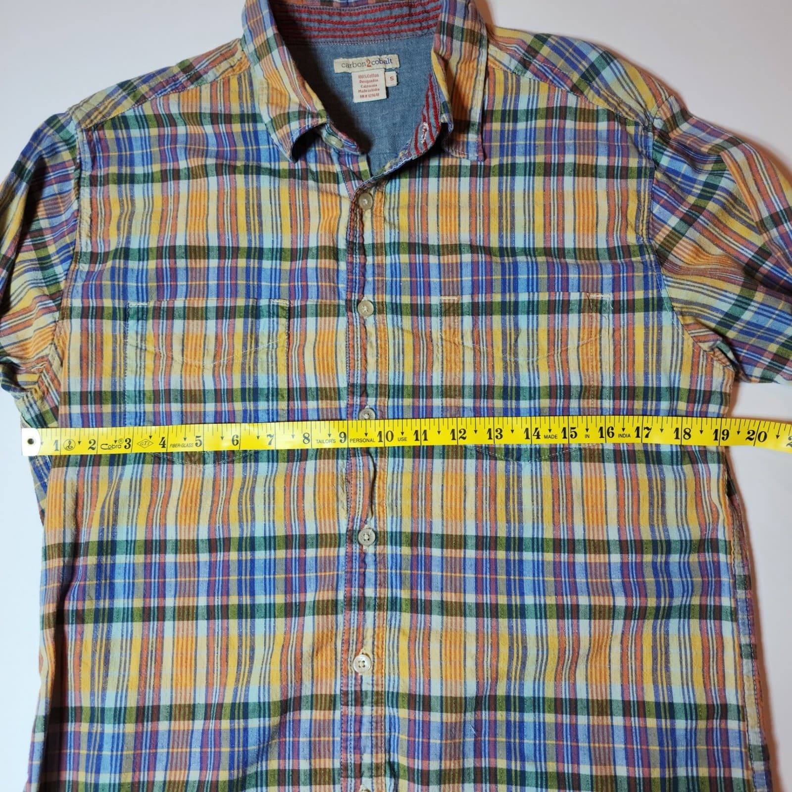 Carbon 2 Cobalt Mens Small Plaid Button Down Shirt Long Sleeve Cotton - Thumbnail 5