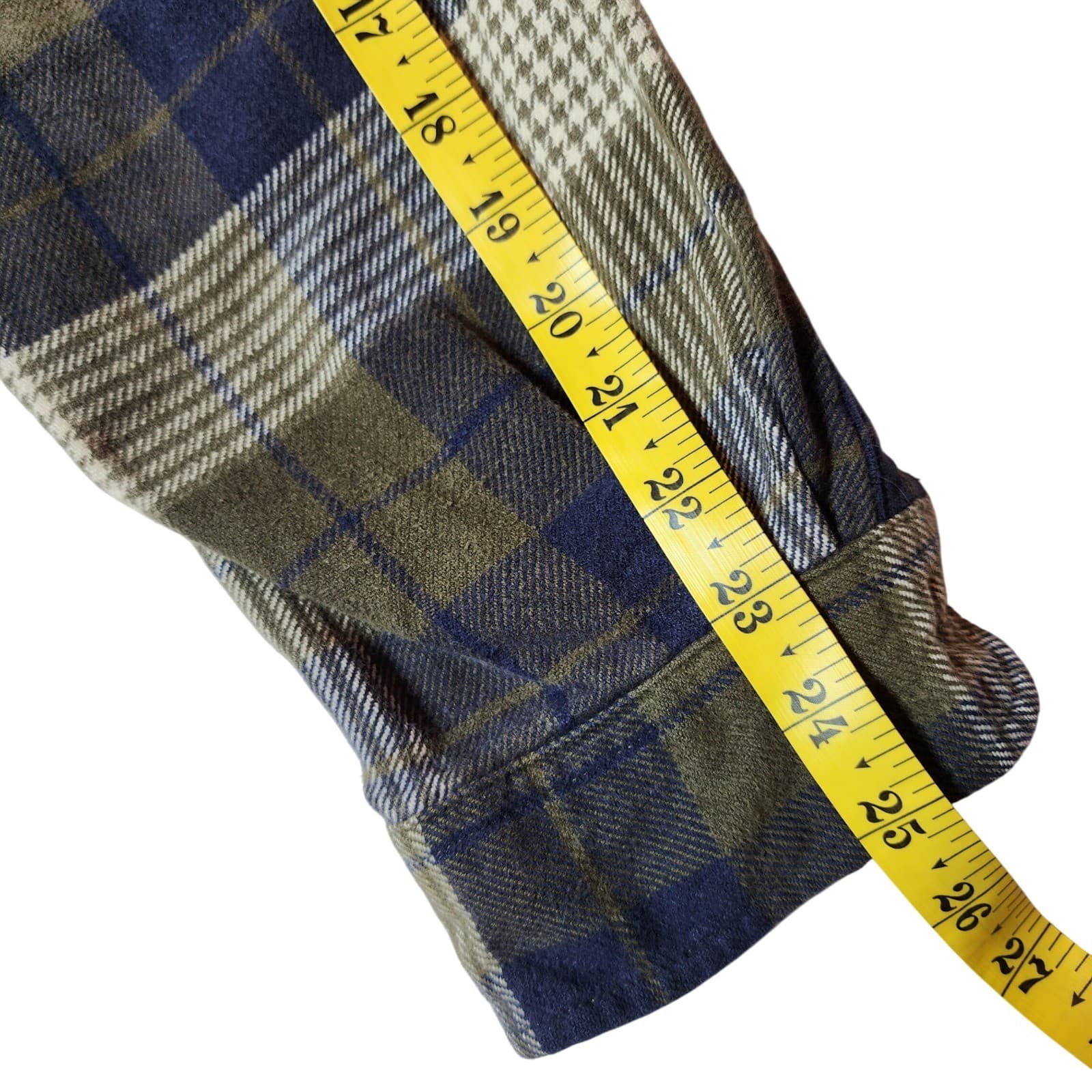 Dip Men's XXL Flannel Shirt Long Sleeve Plaid Button Down Olive Navy Blue - Thumbnail 8