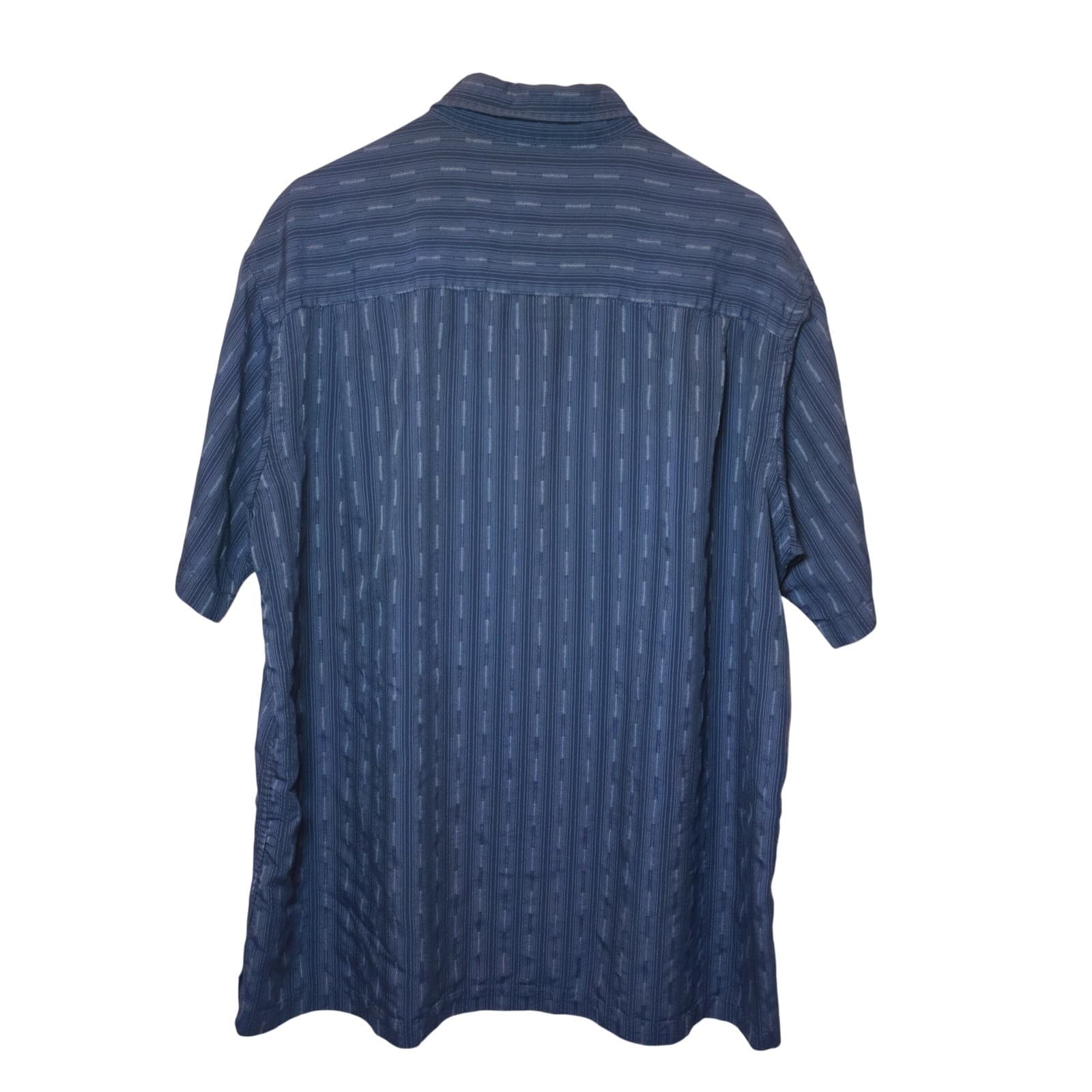 Van Heusen Mens XLT Tall Navy Blue Textured Vertical Stripe Short Sleeve Shirt - Thumbnail 2