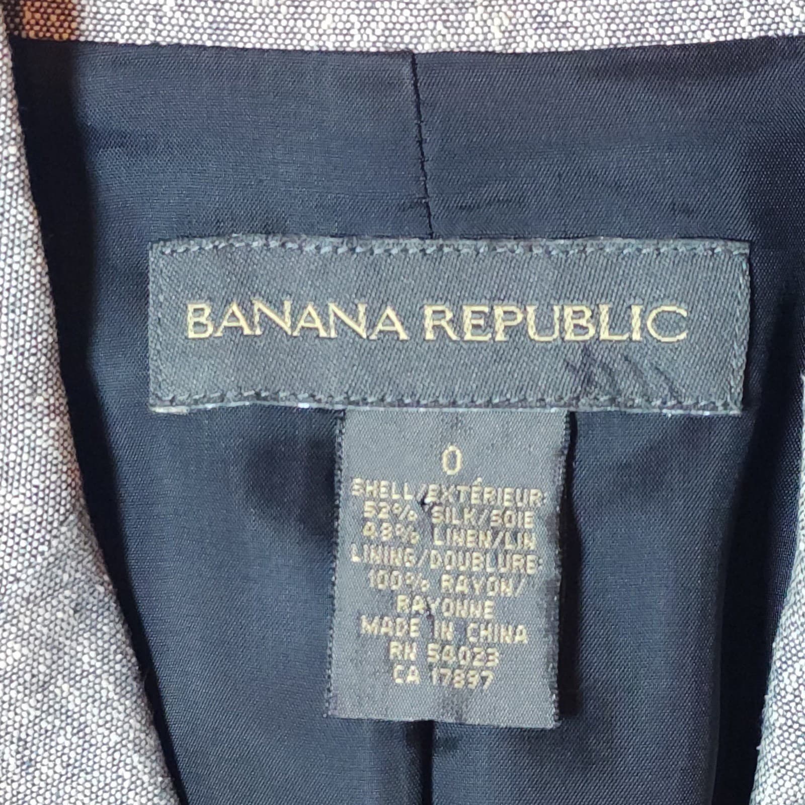 Banana Republic Silk Linen Blazer Grey Pick Stitch Single Button Jacket Size 0 - Thumbnail 3
