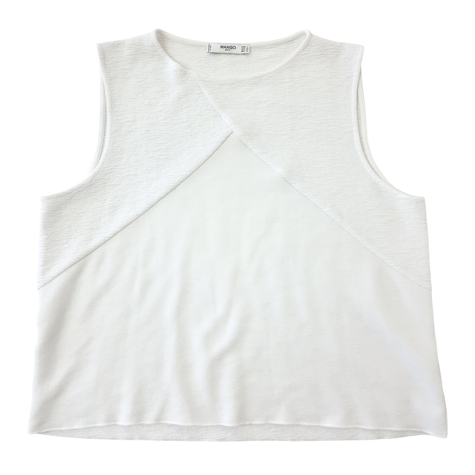 Mango Suit Womens White Textured Sleeveless Geometric Panel Shell Top Size M